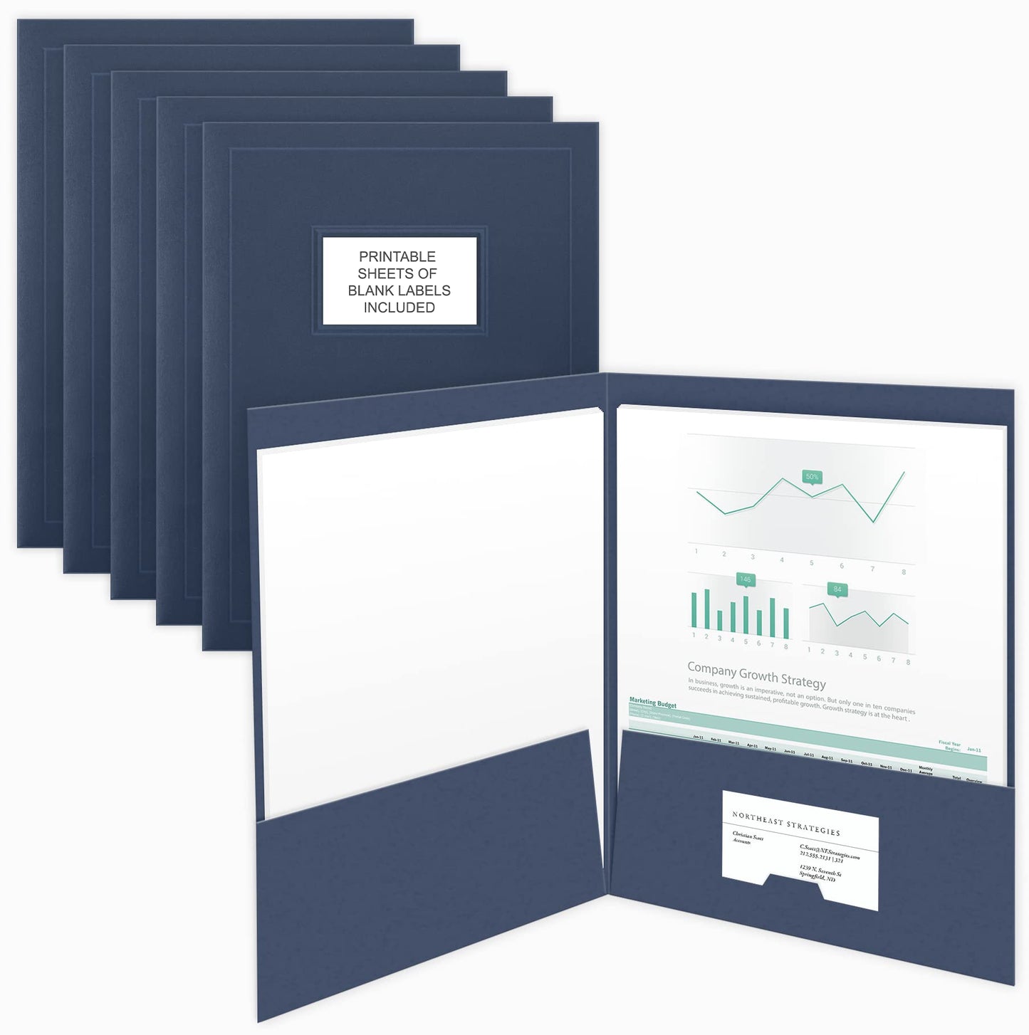The Gallery Collection, 50 Count, Blue, Two Pocket Presentation Folders with Customizable Labels, Perfect for Sales Material, Important Documents & More (9 x 12)