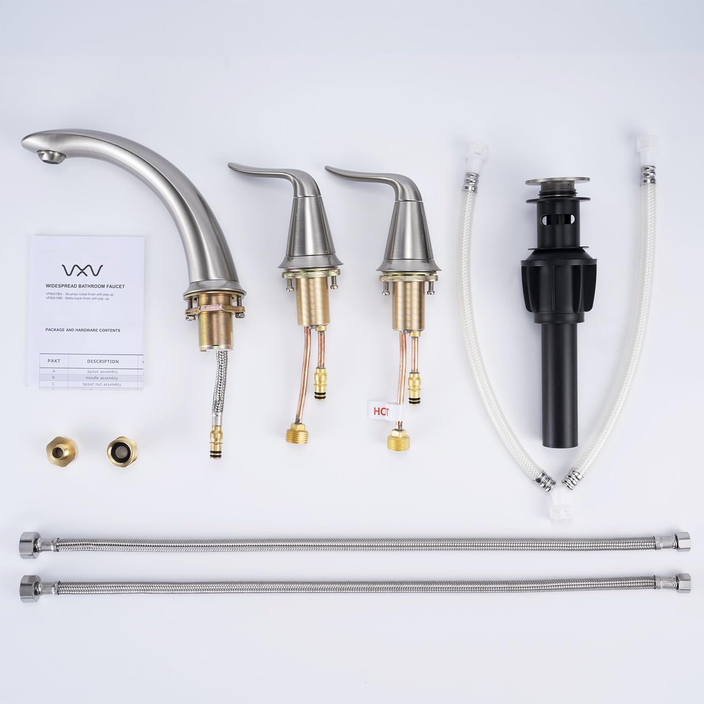 VXV Bathroom Faucet 3 Hole, 8 Inch Widespread Bathroom Sink Faucet for Lavatory Vanity with Pop-up Drain Brushed Nickel