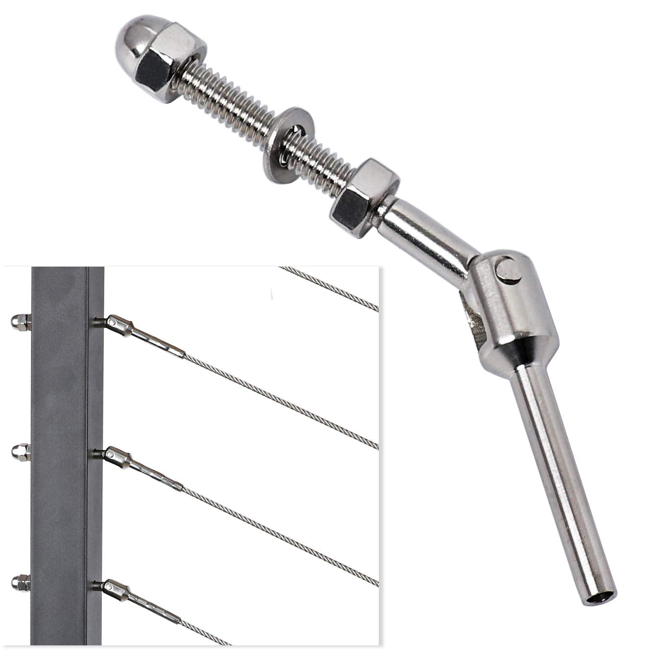 1/8 Inch T316 Stainless Steel Adjustable Cable Railing Kit/Hardware for 2Inch Metal Post, Marine Grade (60pack, 2Inch)