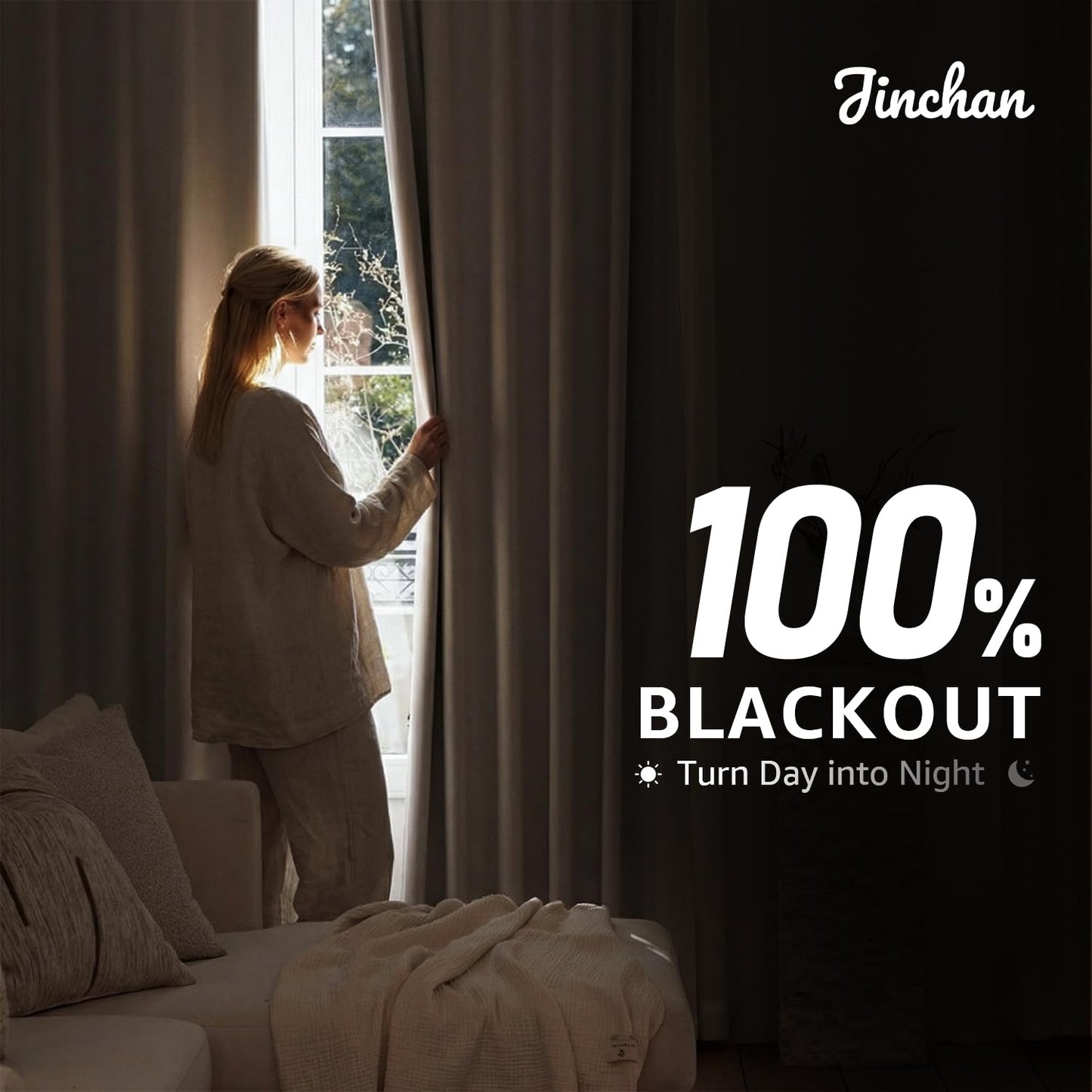100% Blackout Curtains for Bedroom Decor White Linen Textured Curtains with Liner Insulated Thermal Curtains for Living Room 84 Inch Long 2 Panels Noise Reducing Blackout Drapes Back Tab Window Drapes