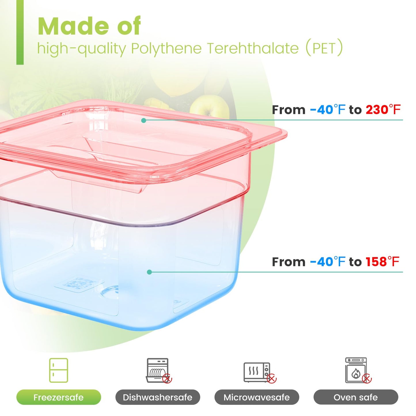 HNEDSEN 6 Pack Plastic Food Pan with Lid 1/6 Size 4 Inch Deep Restaurant Clear Food Storage Containers Polycarbonate Commercial Hotel Pans for Fruits Vegetables Beans Corns (6 PCS, 4'' Deep)