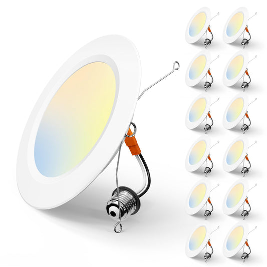 Amico 5/6 Inch 5CCT LED Recessed Lighting 12 Pack, 1050LM Flat Can Lights, Dimmable, IC Rated, 12W Eqv 110W, 2700K/3000K/4000K/5000K/6000K Selectable, Retrofit Installation- ETL Listed
