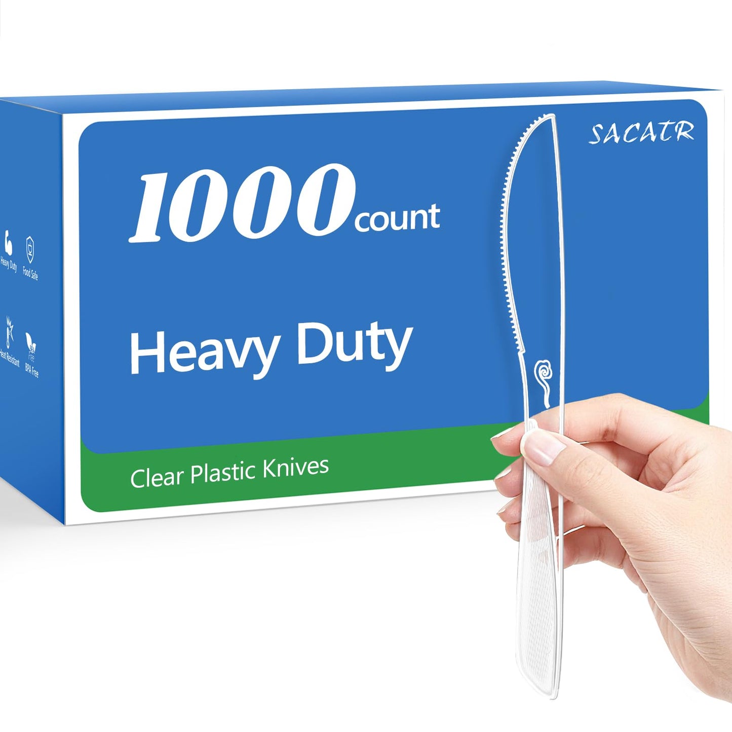 SACATR 1000 Count Heavy Duty Clear Plastic Knives Disposable,BPA-Free Disposable Plastic Cutlery,Heat Resistant-Plastic Knives Bulk for Parties, Catering, Weddings & Everyday Use