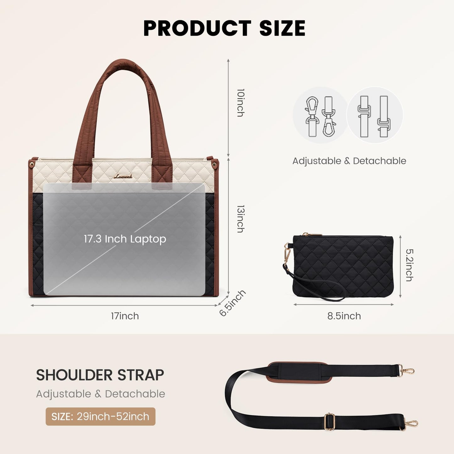 LOVEVOOK Laptop Tote Bag for Women,Canvas Work Tote Bag for Women with Clutch Purse,17.3 Inch Computer Briefcase Bag,Professional Teacher Business Office Bag,Lightweight Shoulder Travel