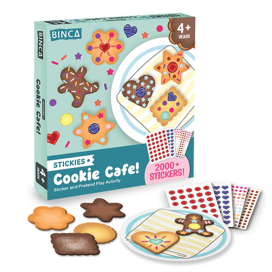 BINCA Stickies Dot Art Activity Kit - Cookie Cafe, 2000+ Stickers, Mess-Free Pretend Play, DIY Dot Sticker Art for Toddlers, Kids Travel Activities, Craft Kits & Gifts for Boys & Girls Ages 4,5,6,7