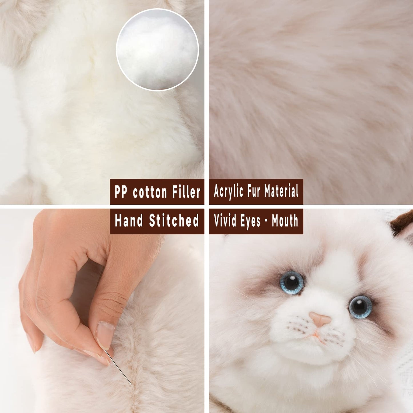 CU-MATE 20'' Gray Ragdoll Cat Stuffed Animal Toys Dolls,Cute Handmade Plush Toy Ann Baker Cat Birthday Gifts Present for Boys and Girls