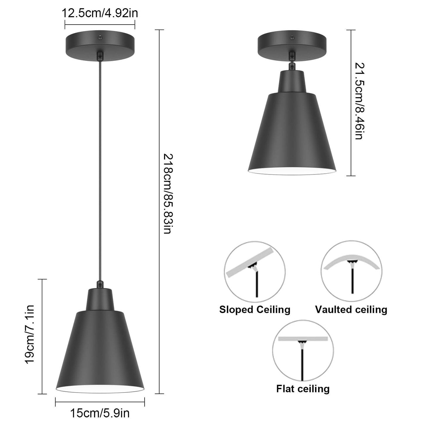 Aoceley Industrial Pendant Lights, Black Pendant Light Fixtures, Vintage Kitchen Island Light with Black Metal Shade, Farmhouse Pendant Lights for Dinning Table Bedroom Bar - Black, 3 Packs
