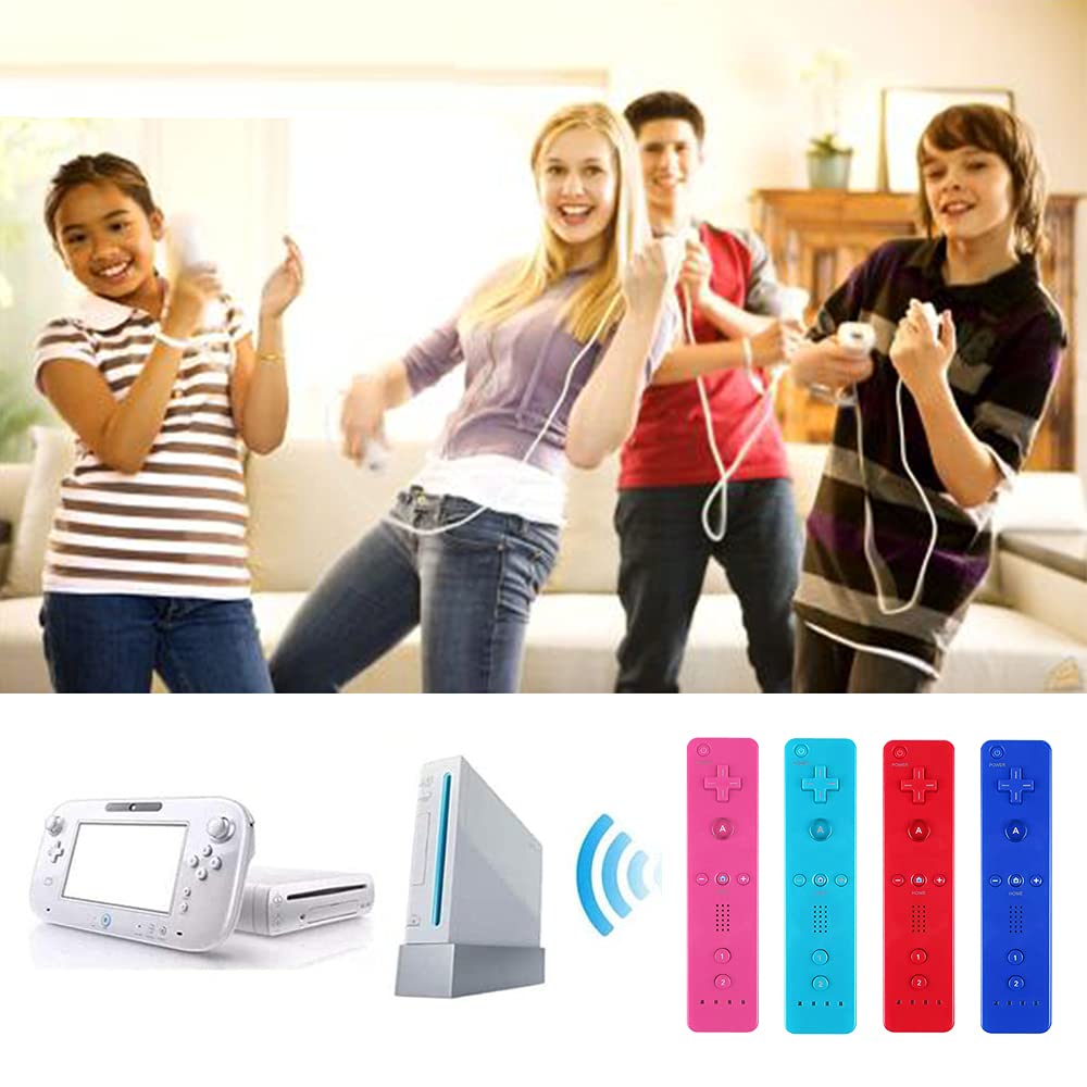 Tevodo Wii Remote Controller, 4 Packs Upgrade Wii Wireless Controller Compatible with Wii Wii U(Red Blue Pink Deep Blue)