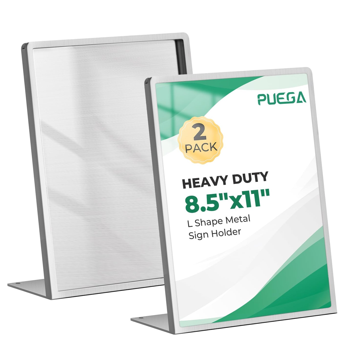 PUEGA 2pack 8.5"x11" Metal Tabletop Sign Holder with Stainless Steel Frame Menu Board Poster Display Stand for Office Store Restaurant Hotels
