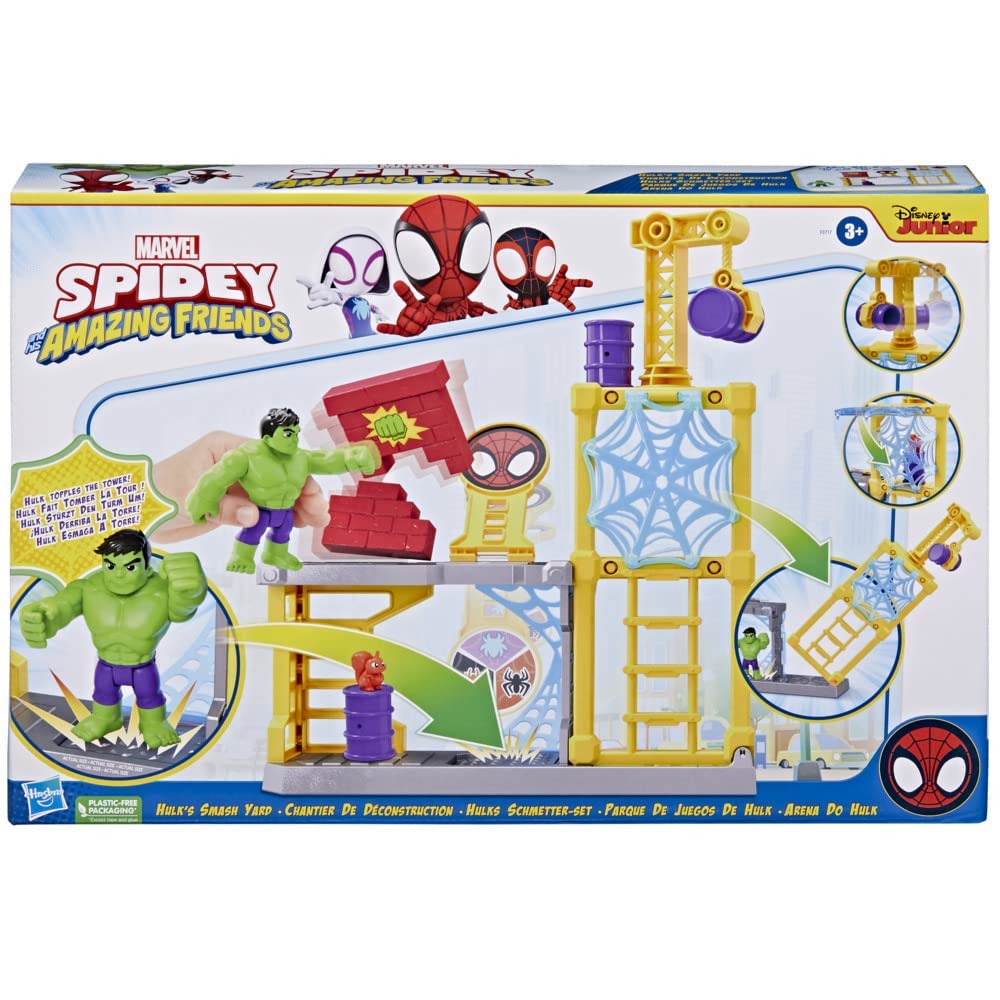 Marvel Spidey and His Amazing Friends Hulk’s Smash Yard Preschool Toy, Hulk Playset with Toppling Tower and Smash Wall, Kids Ages 3 and Up (Amazon Exclusive)