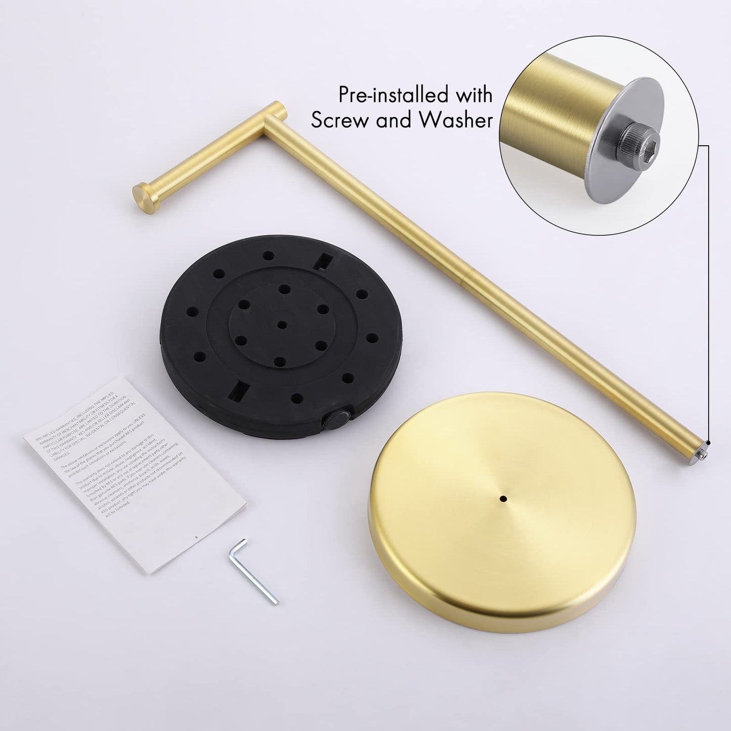 KES Gold Toilet Paper Holder Free Standing SUS 304 Stainless Steel Rustproof Pedestal Lavatory Tissue Roll Holder Floor Stand Modern Brushed Gold Finish, BPH283S1-BZ