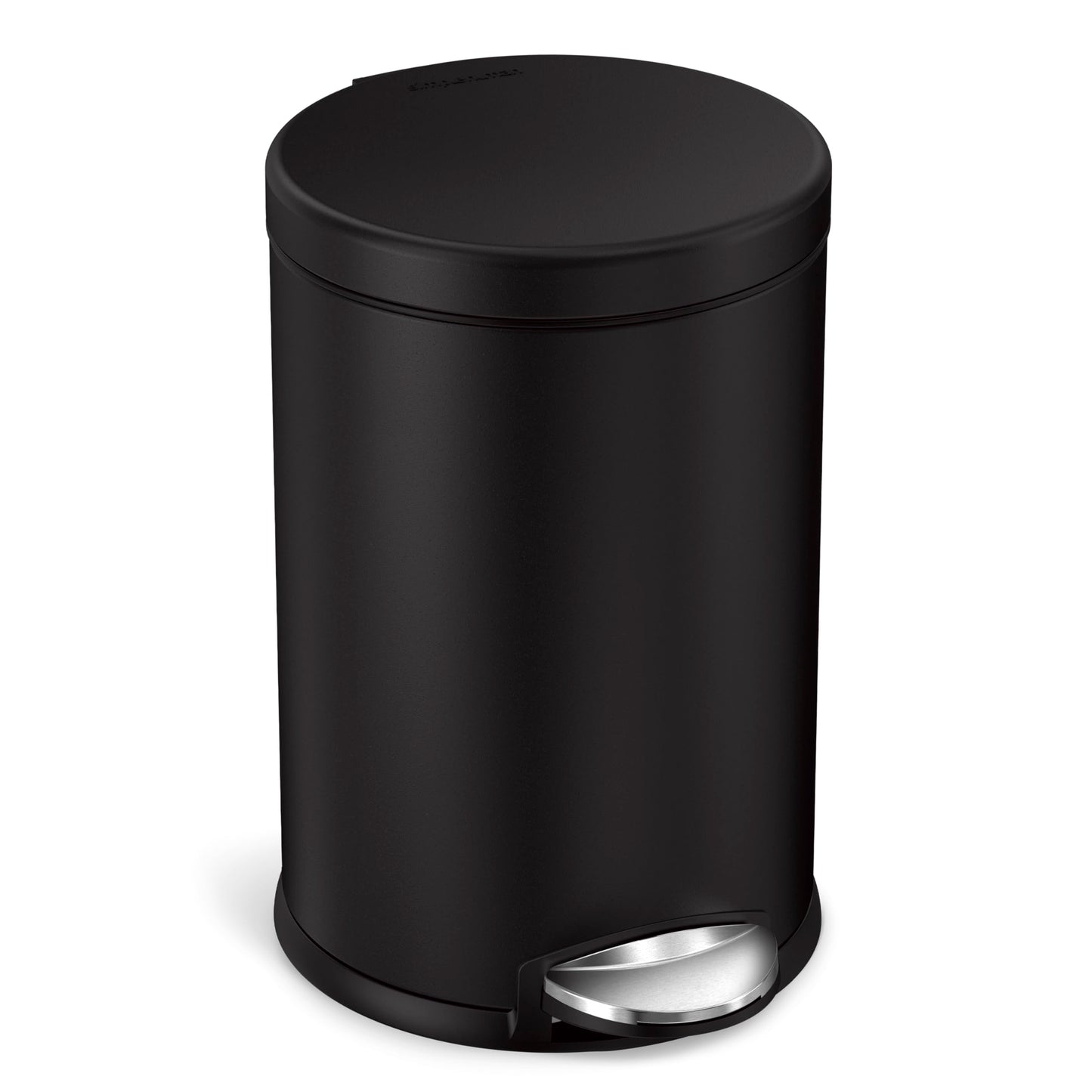 simplehuman Round Step Can, 4.5L / 1.2 Gallon Compact Bathroom Trash Can, 150,000-Step Pedal, Lid Shox® Silent Close, Removable Inner Bucket, Matte Black Steel