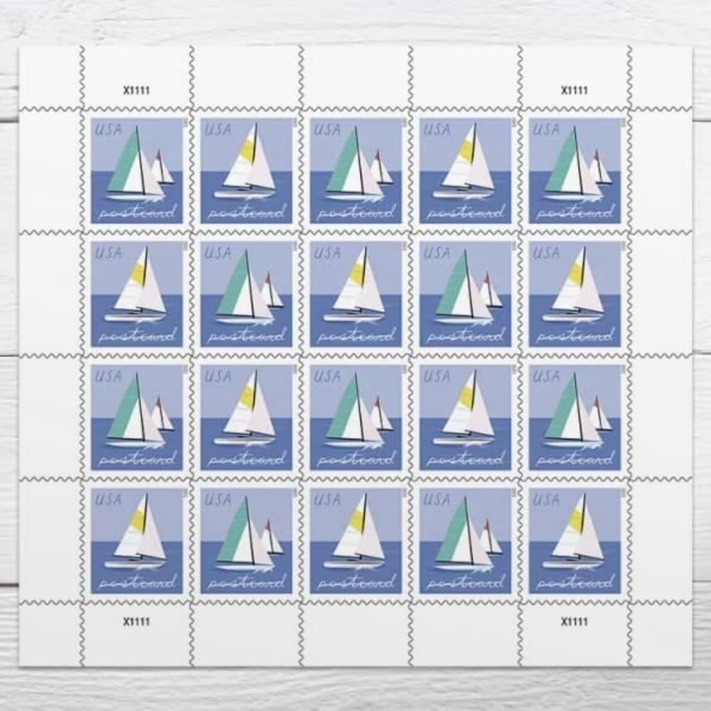 United States Postal Service Sailboats 2023 Blue Rectangular Postcard Stamps (2 Sheets of 20)