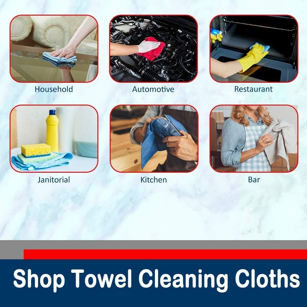 SIMPLI-MAGIC Premium Cotton Shop Towels 14"x12" (125 Pack) – Reusable Cleaning Shop Rags for Automobiles, Industries, Garage and Homes (Blue)