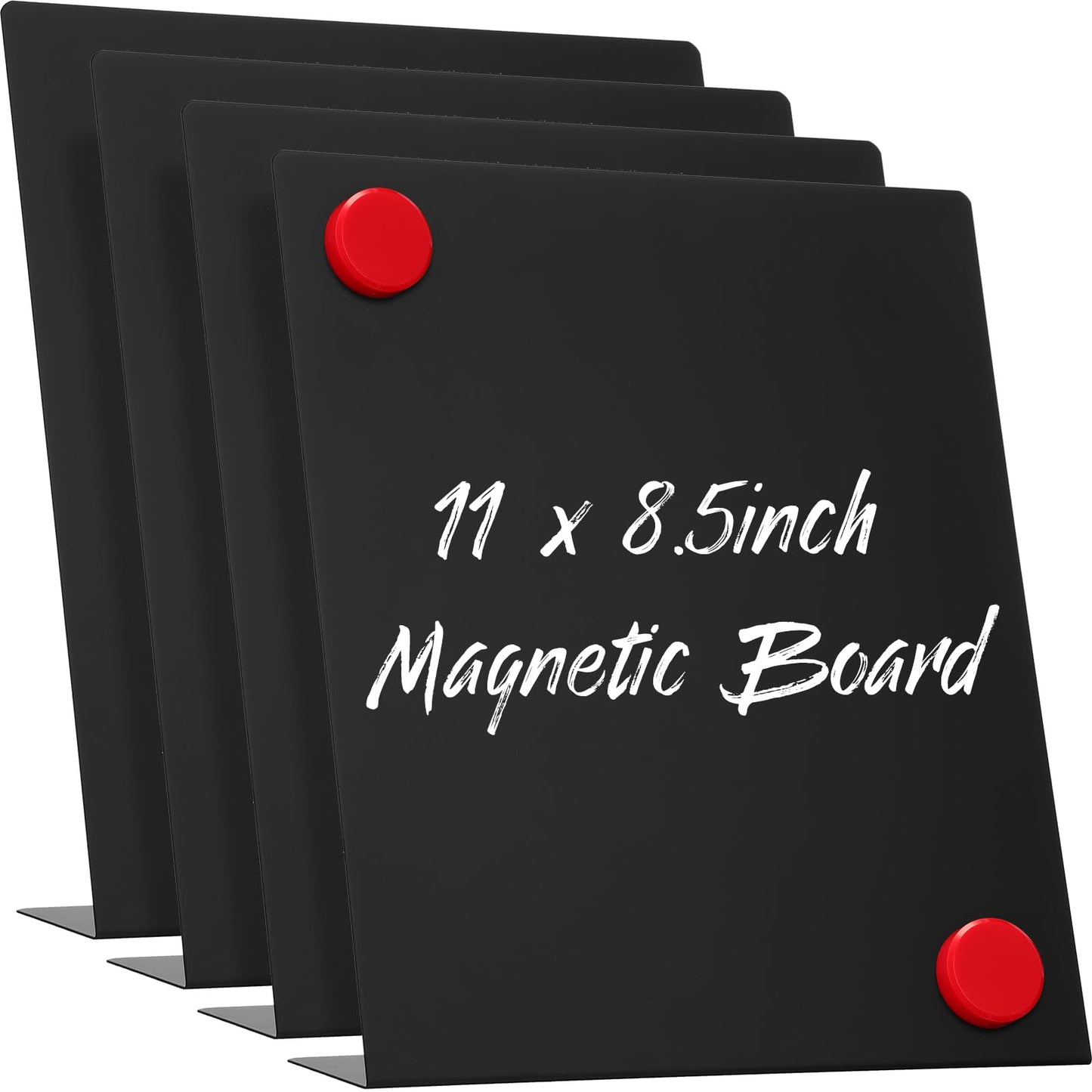 Fainne 4 Pcs Magnetic Bulletin Board with Easel Stand Mini Magnet Metal Tabletop Memo Display Board for Back to School Menu Table Office Supplies (Black,11 x 8.5 Inches)