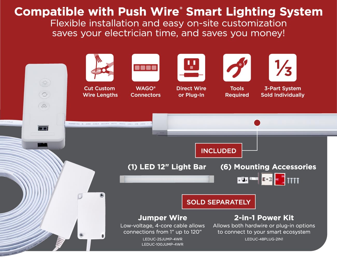 Black+Decker PureOptics Professional Push Wire Under Cabinet Light Bar, Add-on, Plug-in or Hardwire Compatible, Adjustable White and RGB LED, for Kitchen, Pantry, Cabinets, (1) 12" Bar