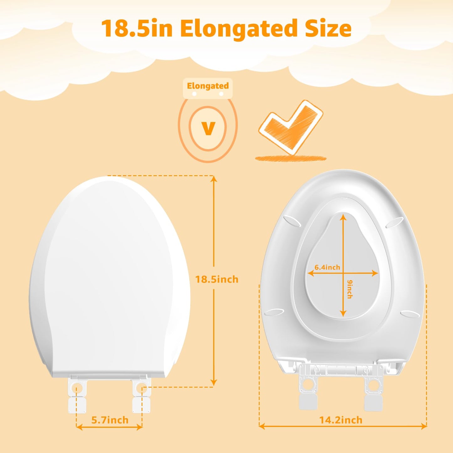Huttdmel Potty Training Seat Built-in Toilet Seat, Elongated Toilet Seat 18.5inch with Baby Seat 2 in 1 Soft Close Quiet No Slapping, Magnetic Absorption, Easy Installation for Bottom Fixing Toilet