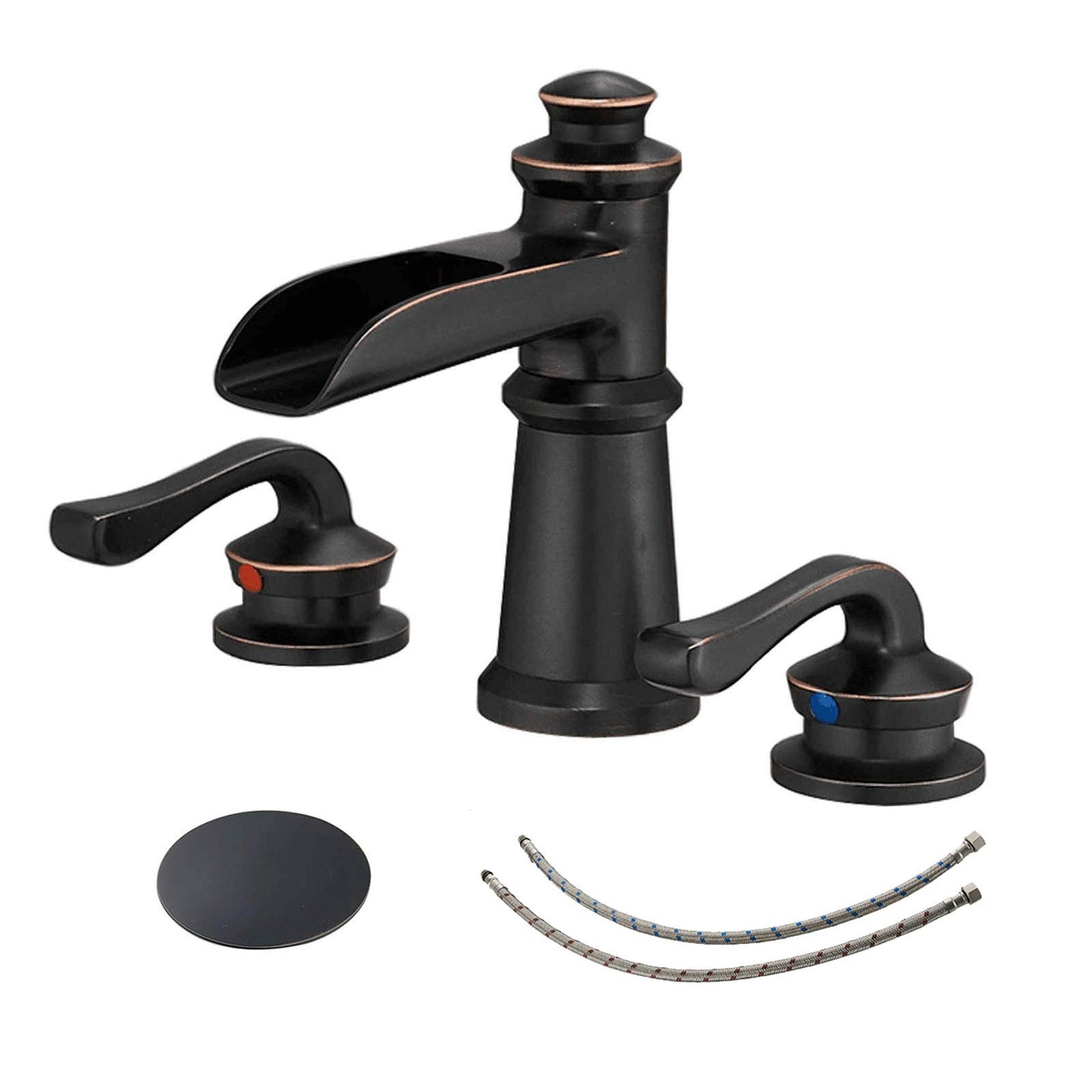 Homevacious Widespread Bathroom Faucet Oil Rubbed Bronze Waterfall 2-Handle with Pop up Drain Assembly Farmhouse 3 Holes 8-16 Inch Sink Rustic Mixer Tap Overflow Commercial Supply Line