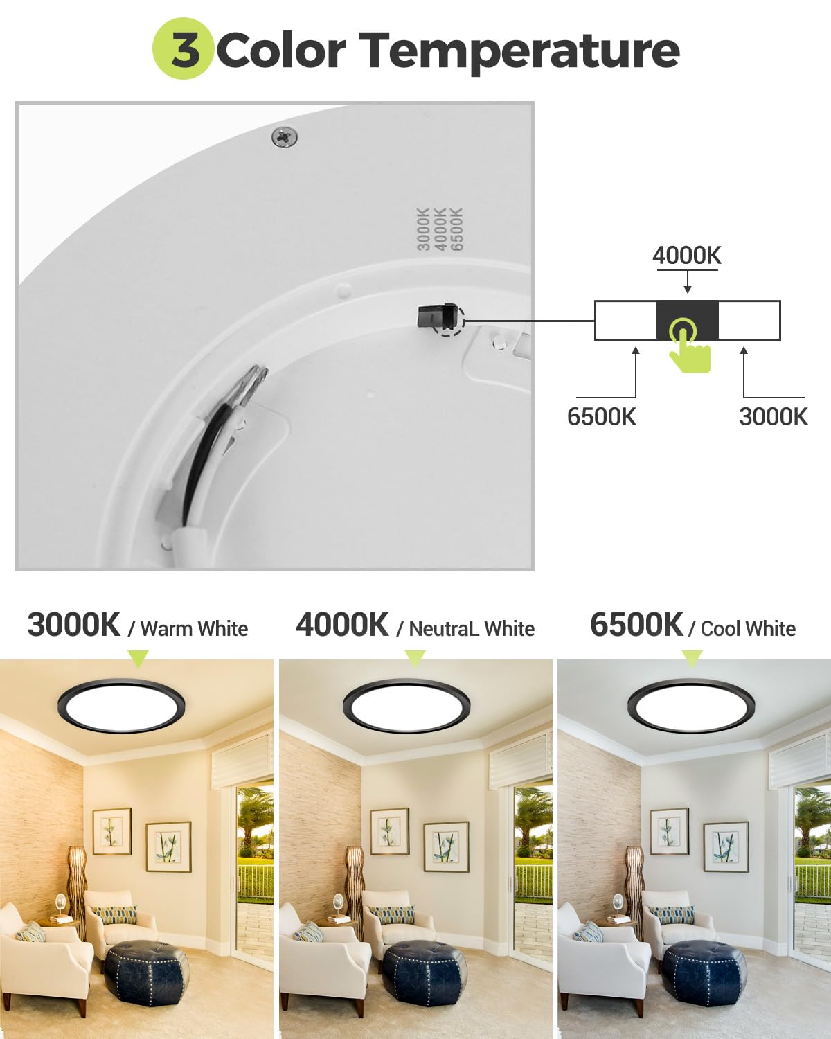 6PACK LED Flush Mount Ceiling Light - 3CCT Selectable 3000K-4000K-6500K & 150W Equivalent Modern Kitchen Recessed Ceiling Lamp 24W 3200Lm 12 Inch for Bathroom Closet Laundry Bedroom Hallway
