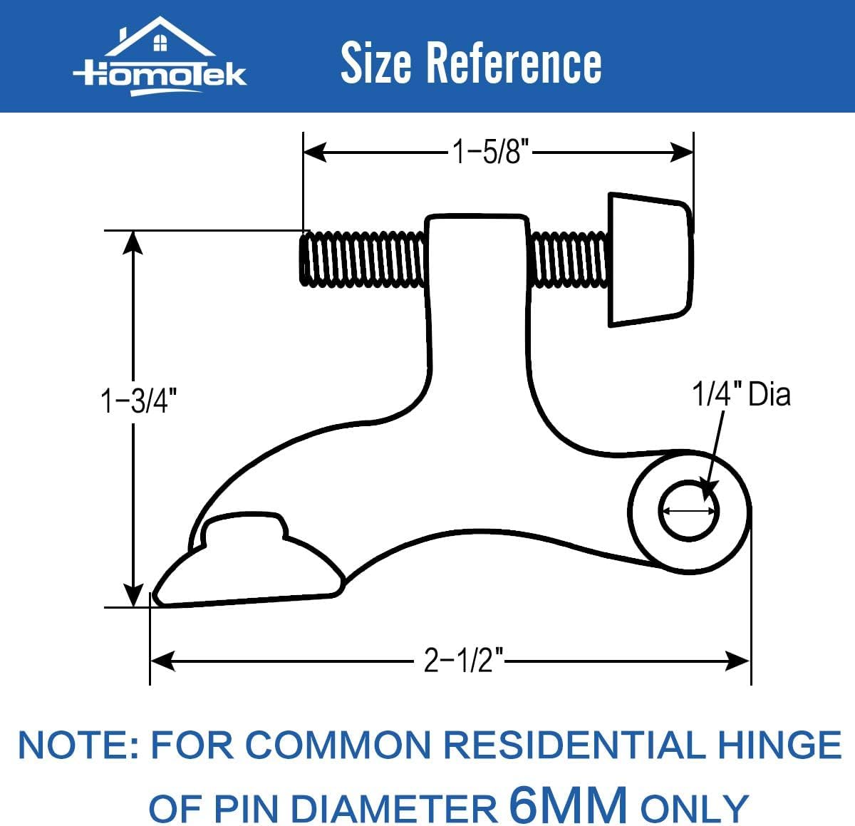 HOMOTEK 48 Pack Hinge Pin Black Door Stopper,Adjustable Deluxe Heavy Duty Door Stopper 2-1/2"x1-3/4,with Black Rubber Bumper Tips