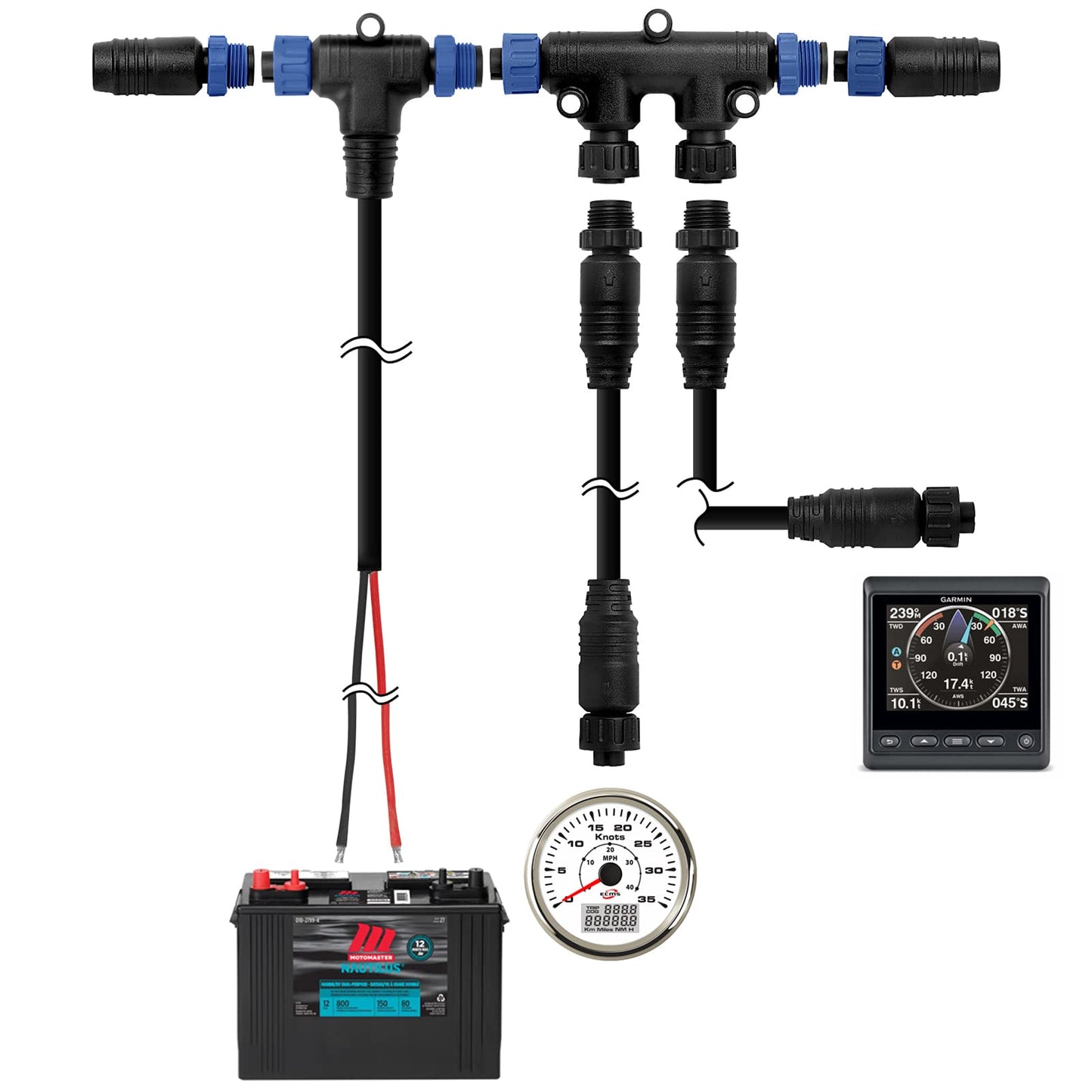 NOVINO NMEA 2000 Starter Kit to Process NMEA 2000 Network for Lowrance Simrad Garmin,Marine Grade Starter Kit with Backbone Cables Drop Cables Tees Terminators