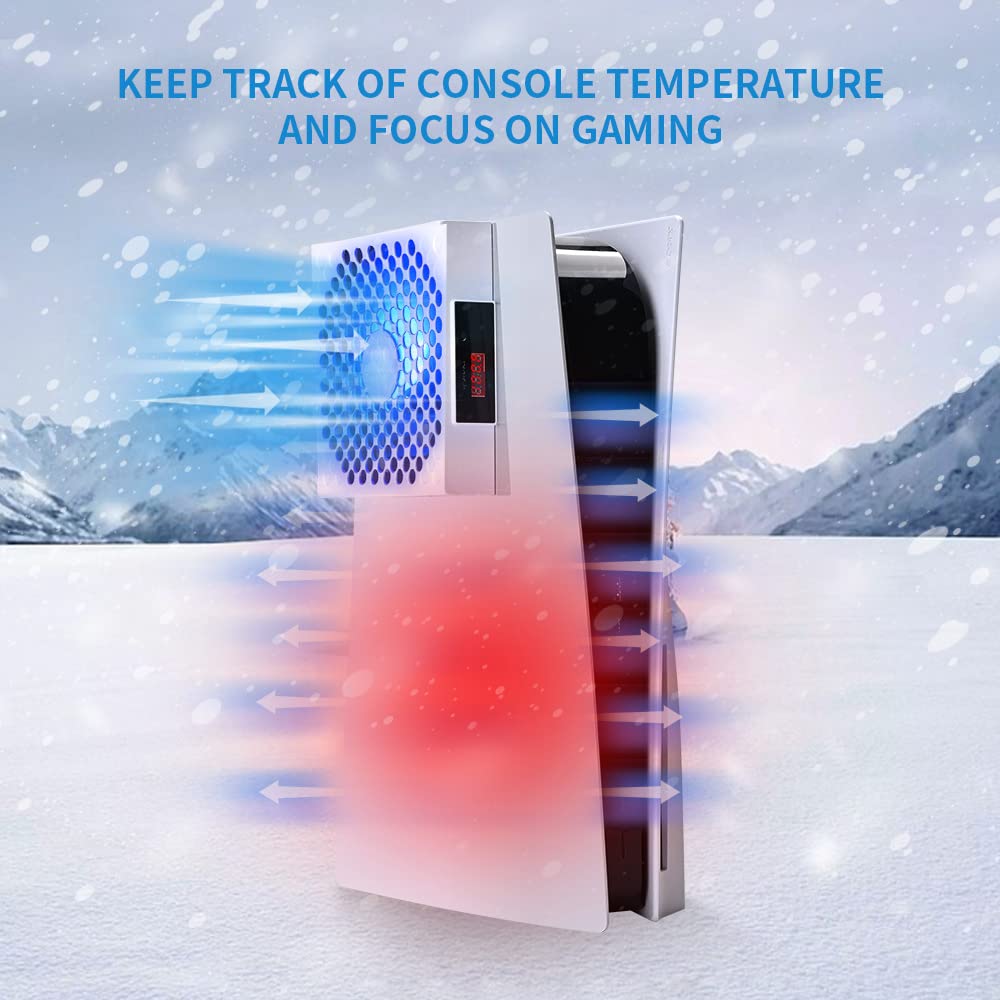 G-STORY PS5 Cooling Fan,PS5 Cooler System, Fan Speed Automactically Adjusted by Temperature(℃/℉), Low Noise, 3 Speed 1500/1750/2000RPM (140MM) with RGB LED (White)