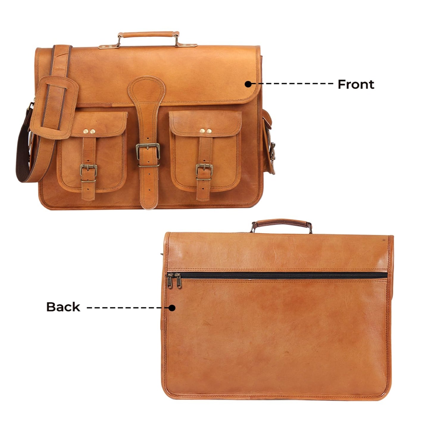 18 Inches Leather Laptop Bag for Men - Genuine Leather Briefcase, Vintage Look Messenger Bag (Tan)