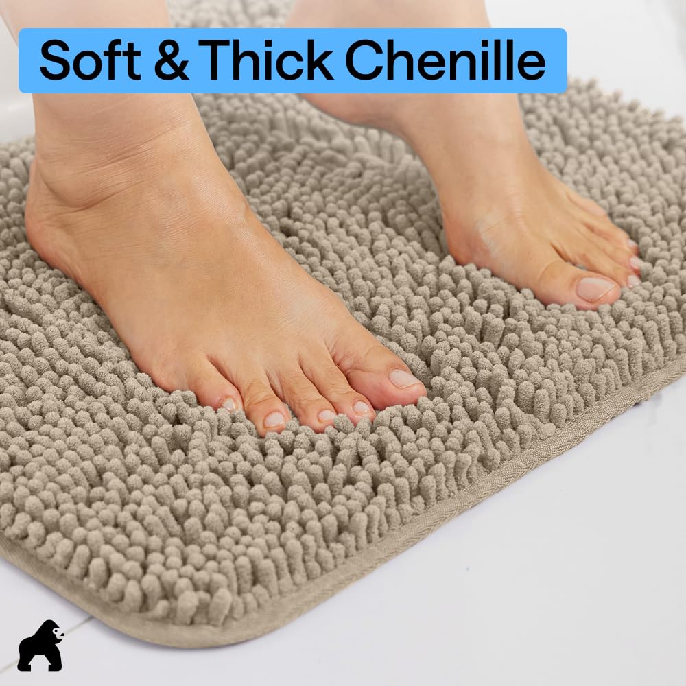 GORILLA GRIP Bathroom Rug Sets, Soft Chenille 2 Piece Area Rugs Set, Toilet Base Mat and 30x20 Carpet, Absorbent Microfiber Washable Mats Dry Quickly, Home Décor and Bath Room Accessories, Gray Beige