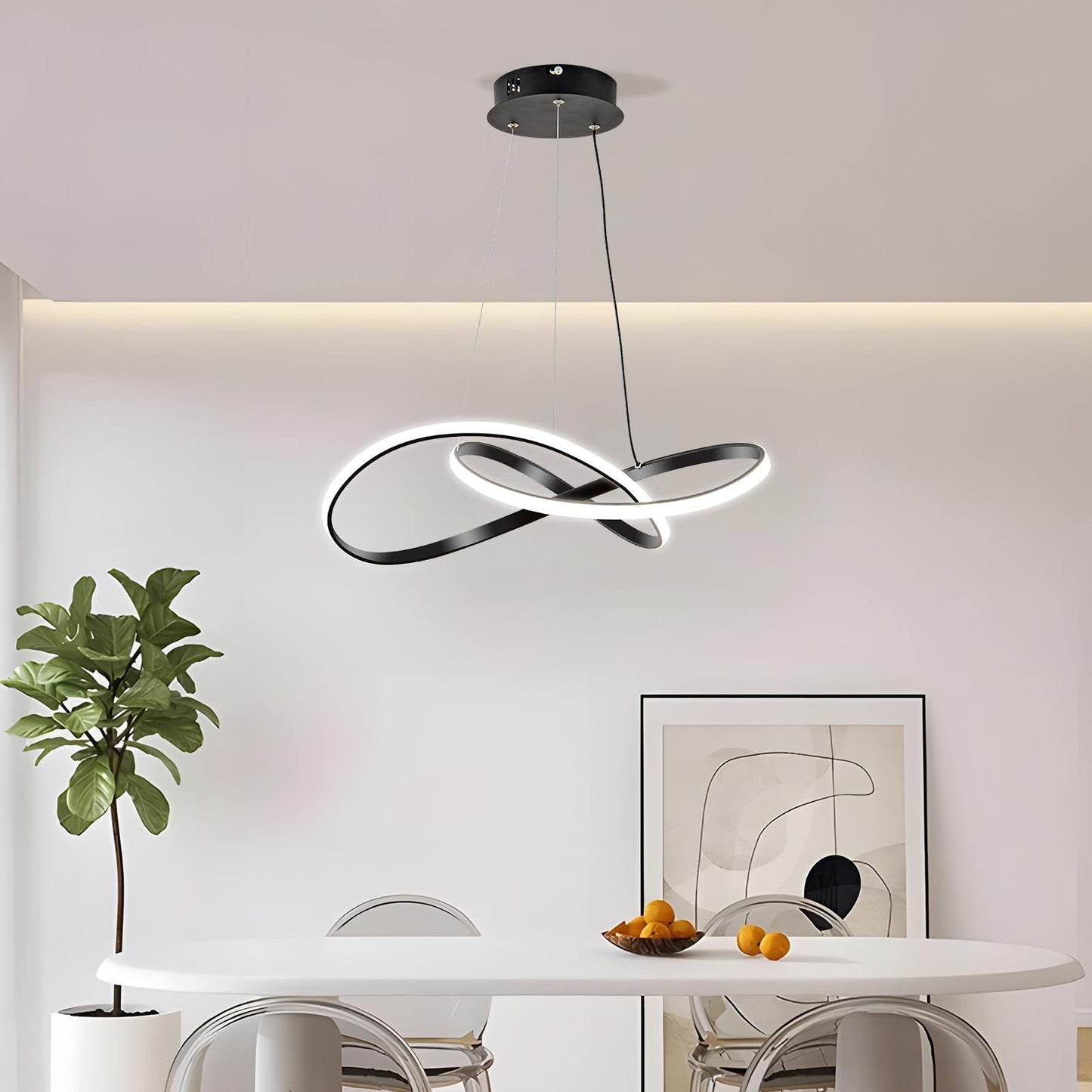 Viruhaka Modern LED Pendant Light Fixture，Black Contemporary Ceiling Hanging Fixture with Irregular Ring Lights for Dining Living Room Bedroom Kitchen Island Cafe（4000K，Neutral Light ）