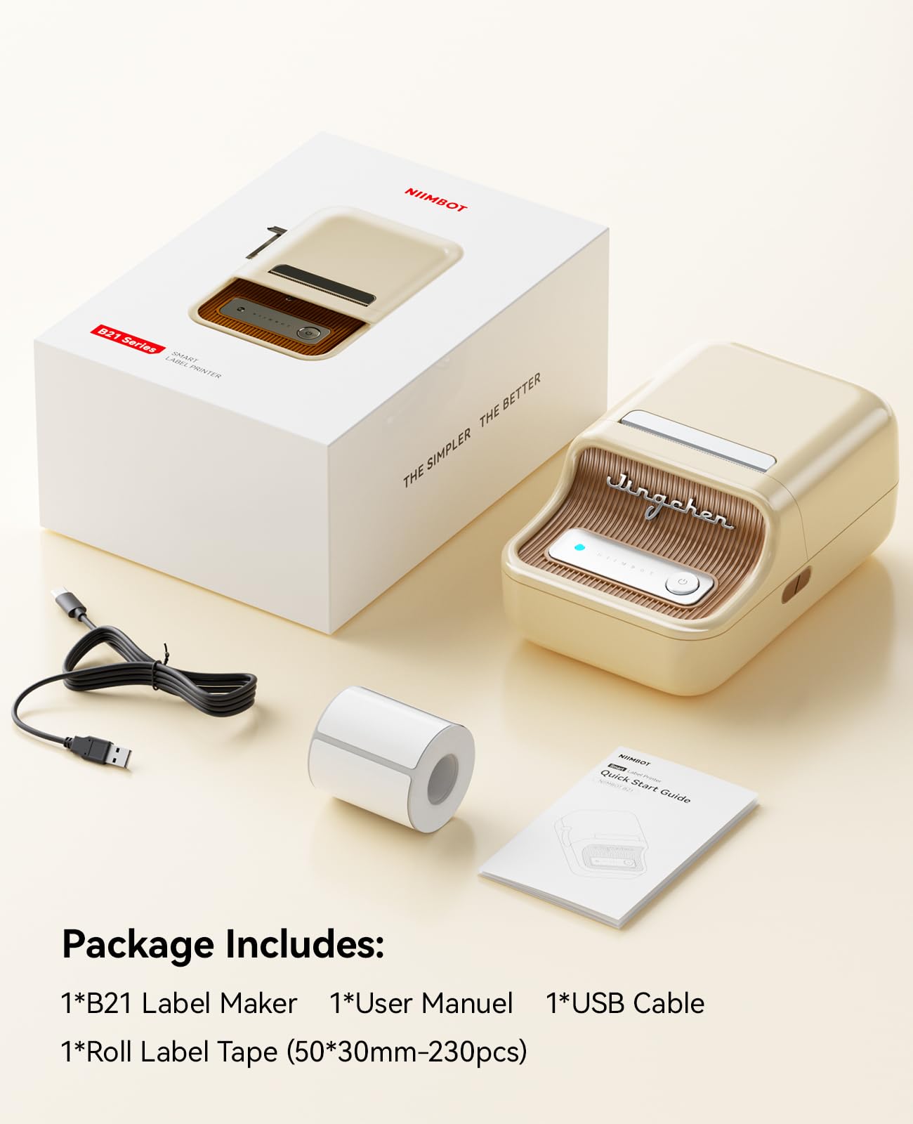 NIIMBOT B21 Label Maker Inkless Bluetooth Label Printer, 2 Inch Portable Label Machine for Small Business, Address, Logo, Clothing, Mailing, Candles, Jewelry, Sticker Printer for Gift, White