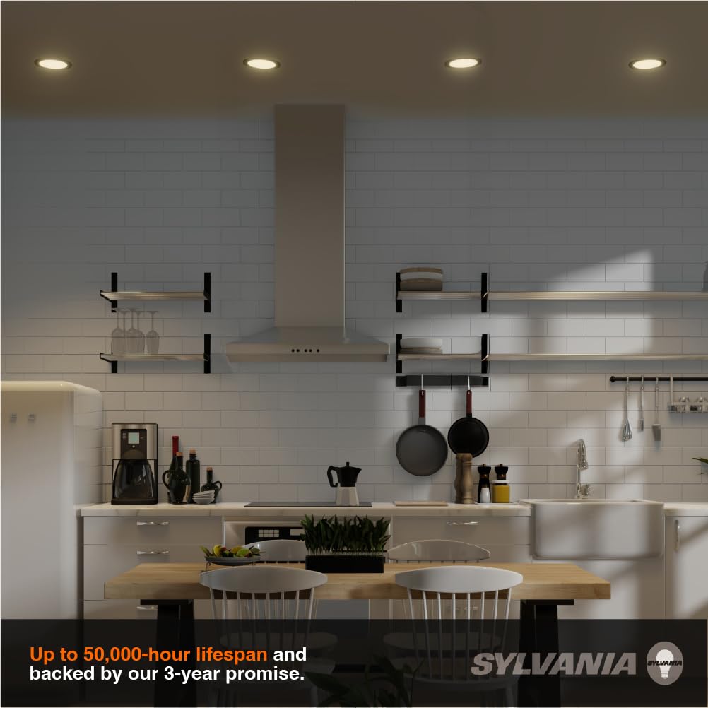 Sylvania 6" Slim Microdisk Downlight, 12W, 5 CCT Select (2700K - 5000K) Recessed Lighting, 1000 LMS, 90 CRI, Dimmable, Wet-Rated, White - 6 Pack (61190)