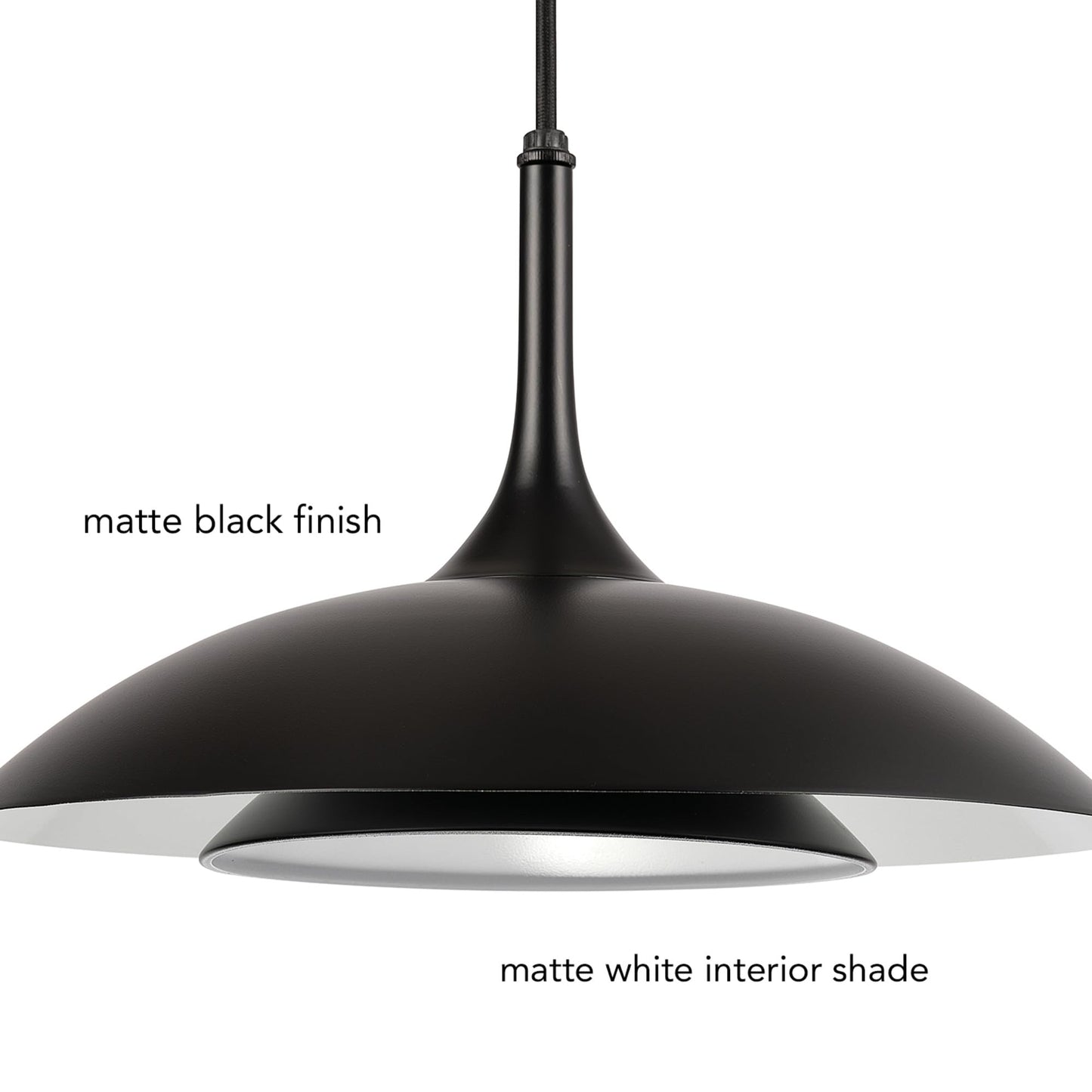 GLOBE Novogratz x Electric 67000104 Novogratz x 14W LED Integrated Glossy Black Pendant Lighting with White Interior Shade and Black Cord