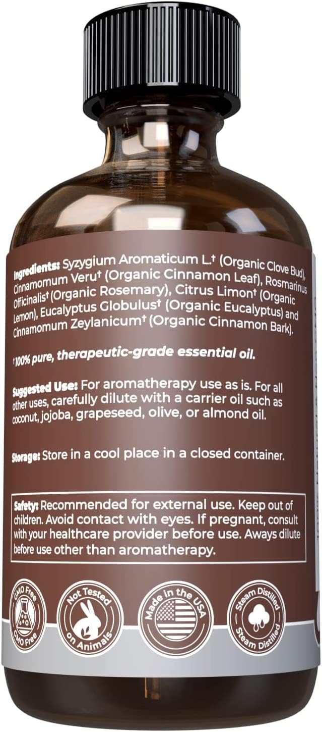 CALMOURA Organic Thieves Oil Essential Oil — USDA Certified Therapeutic Grade — (4 oz | 118 ml) — Based on The Tale of Four Thieves — Five Guards Essential Oil