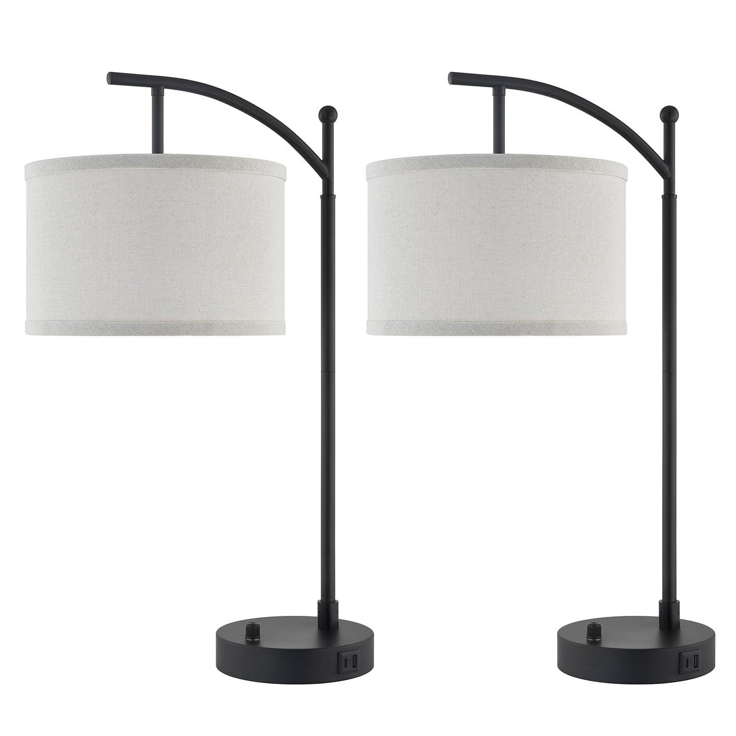 Hikczc Table Lamp for Living Room Bedroom, 23.5" Table Lamps Set of 2 with USB C+A Ports, Bedside Lamps for Nightstand with Linen Lamp Shades, 2 Dimmable LED Bulbs Included, Black