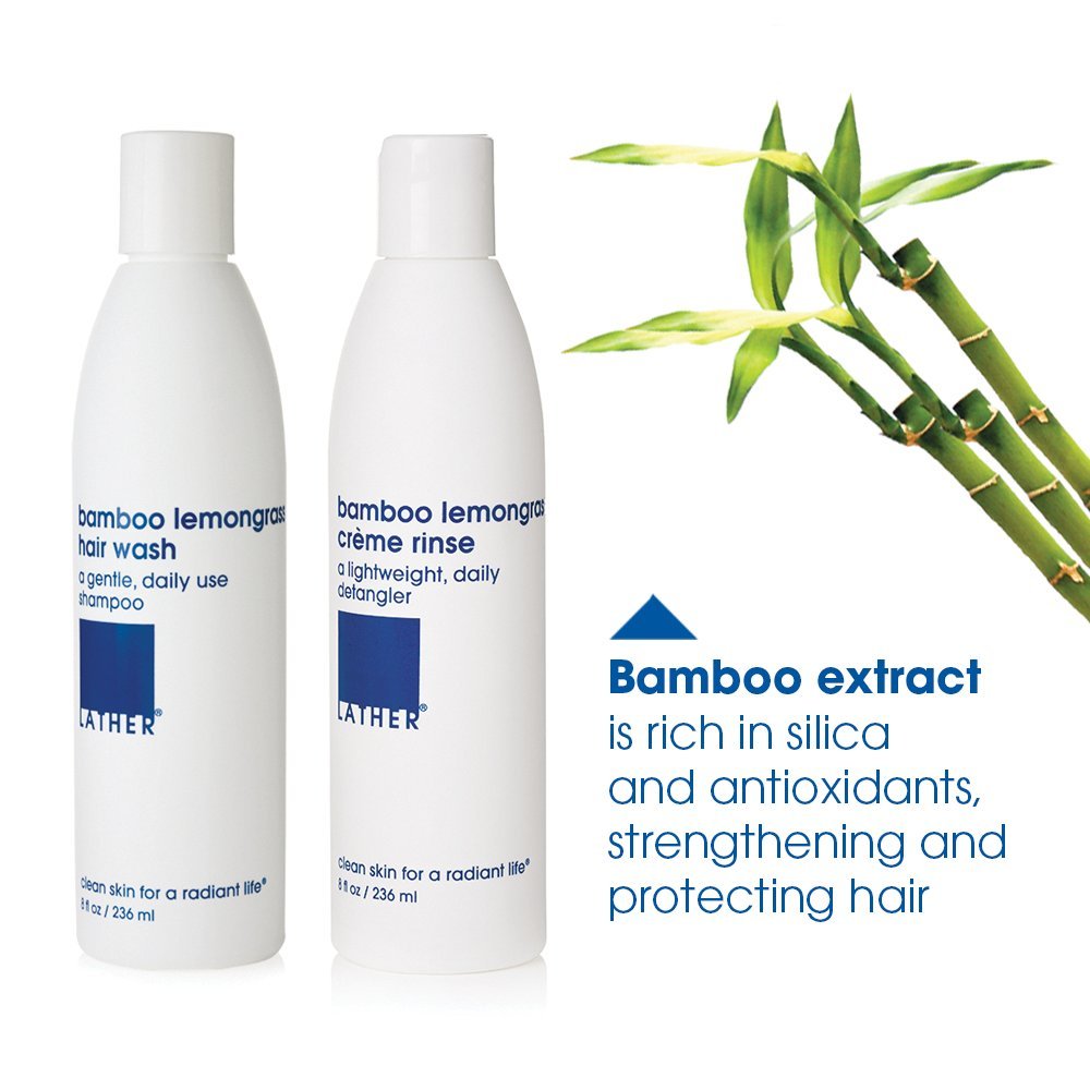 LATHER Bamboo Lemongrass Shampoo & Conditioner Set - Gentle Daily Moisturizing Shampoo & Hair Detangler Conditioner for All Hair Types - Lightweight, Non-Greasy, Sulfate Free - 8 Fl Oz Bottles