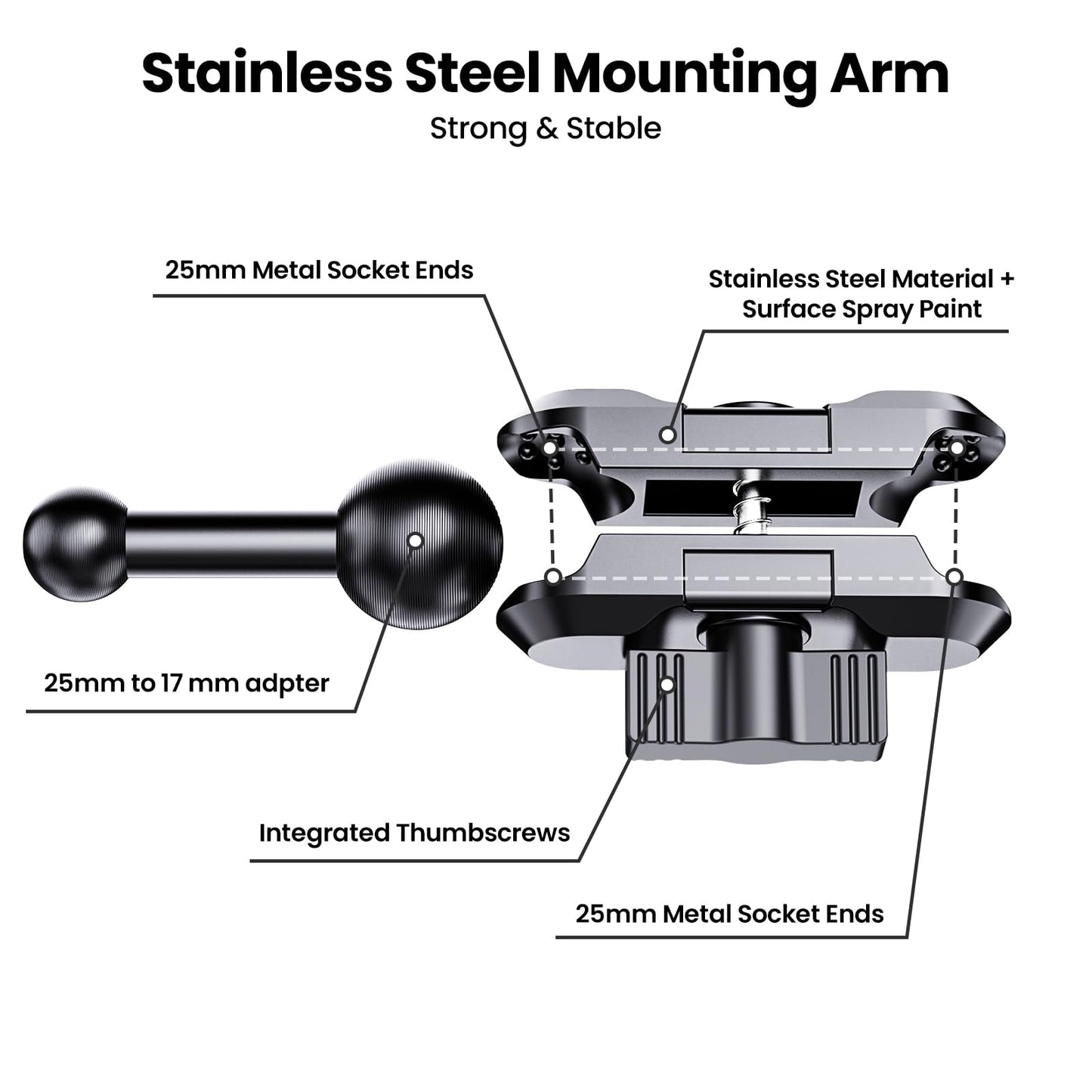 Kaishengyuan Upgraded Metal Phone Mount for Ram Truck 2019+, Dash Mount Cell Phone Holder Compatible with Dodge RAM 1500/2500/3500 & TRX, 360° Adjustable Adapter Phone Stand Fit for Most Smartphones