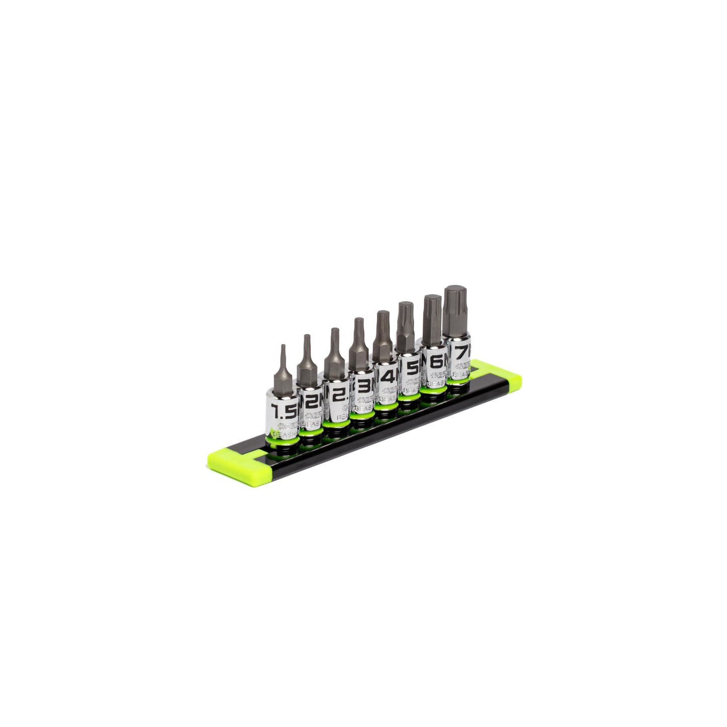 GRIPEDGE HEX Bit Socket Set | 8-PC - 1/4'' Drive Short Metric RPT Hex Driver Set | Sizes 1.5MM - 7MM | Made With S2 Steel | Includes Premium Aluminum Storage Rail |
