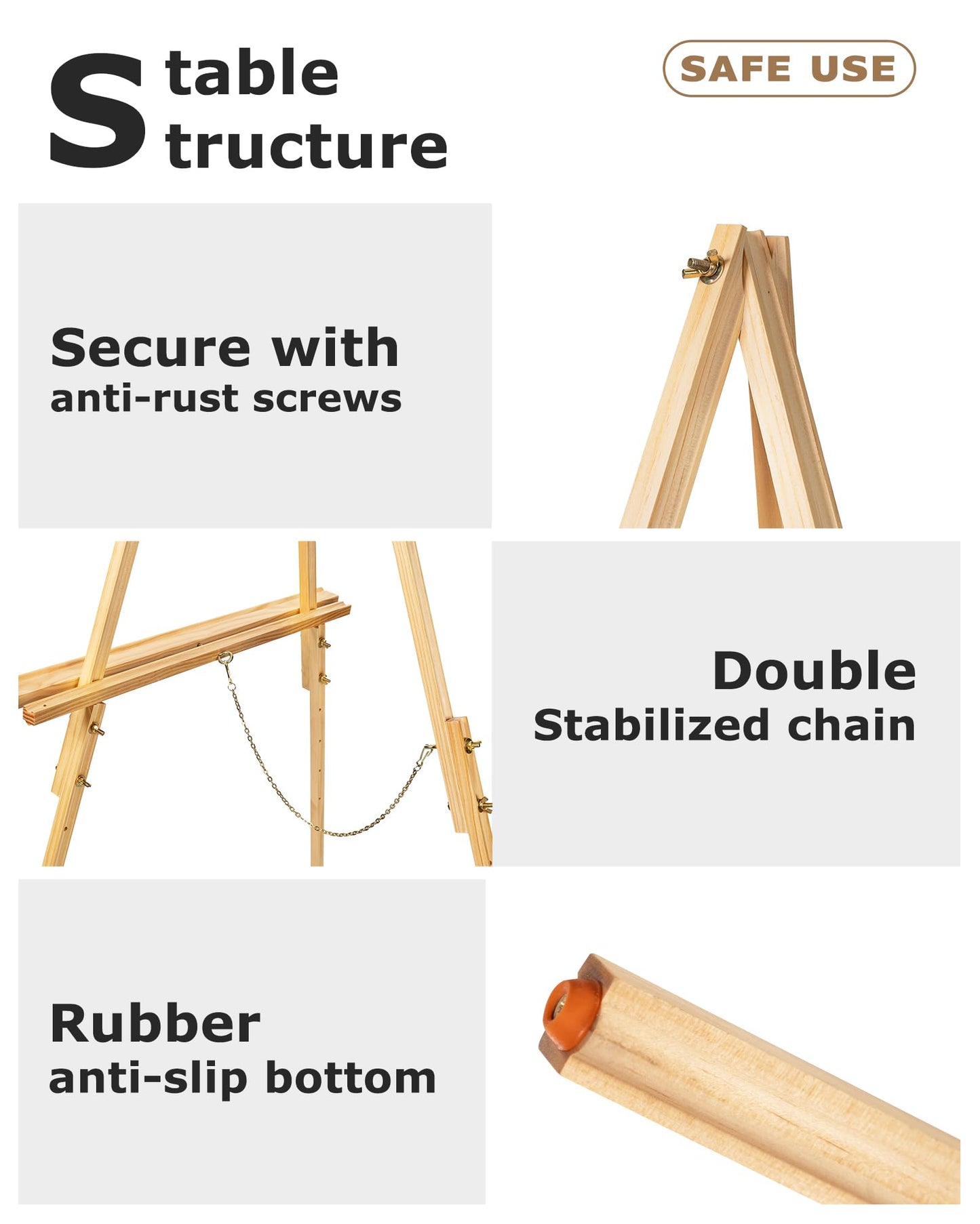 DJAR 3 Pcs 63" Wooden Easel Stand for Sign, Dual-use Adjustable Height, Wood Floor Display Easel for Wedding, Welcome Board, Poster, Picture, Photo- Natural