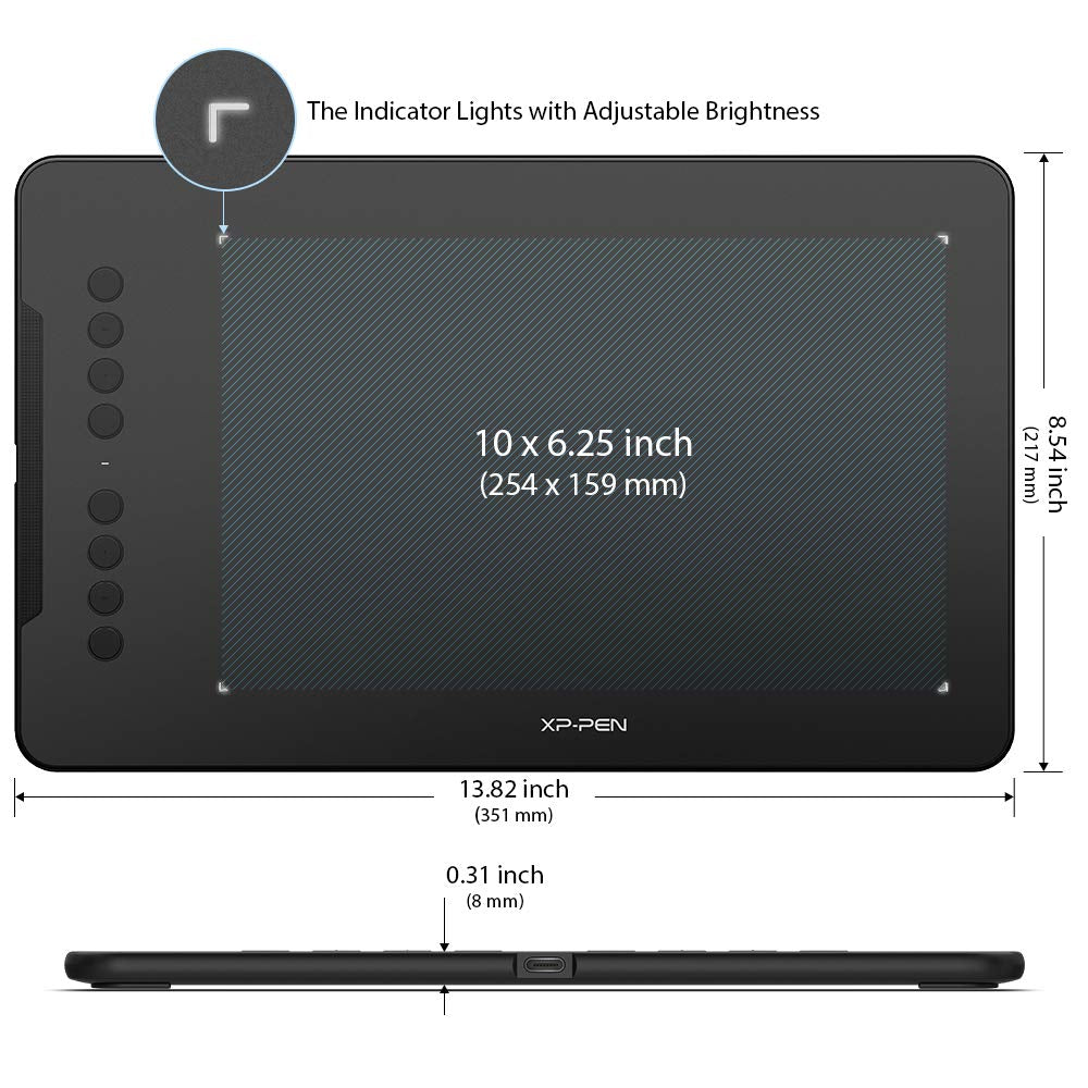 XPPen Deco 01 V2 Graphics Tablet 10x6.25 Inch Drawing Tablet 8192 Levels Pressure Battery-Free Pen with Tilt Function Android/Chromebook Supported Online Teaching Tablet Black