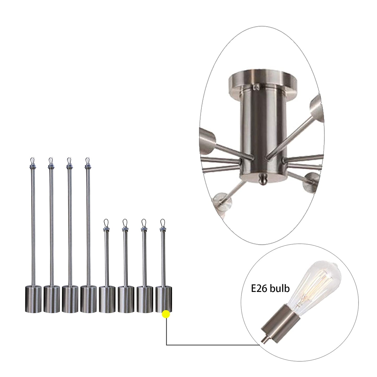 ANKYLHUA Modern Chandelier Ceiling Light Fixture Sputnik Chandeliers Silver Farmhouse Chandelier Over Table 8-Light Flush Mount Ceiling Light Fixture for Dining Room, Living Room, Bedroom, Kitchen