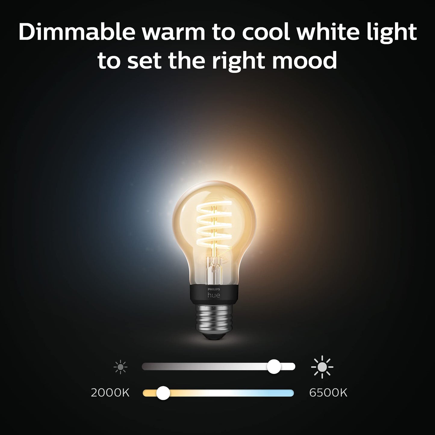 Philips Hue Smart 40W A19 Filament LED Bulb - White Ambiance Warm-to-Cool White Light - 2 Pack - 550LM - E26 - Indoor - Control with Hue App - Works with Alexa, Google Assistant and Apple Homekit