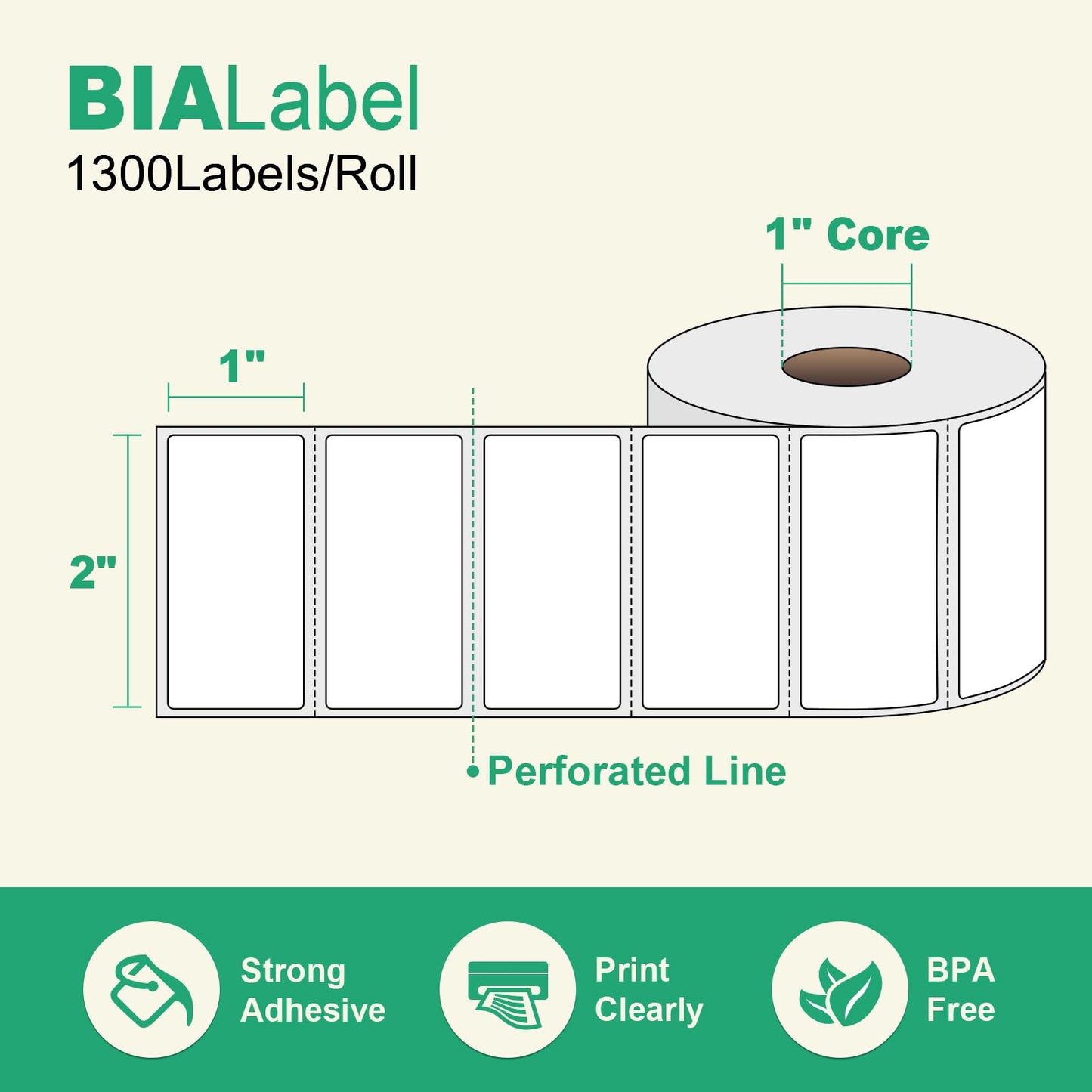 12 Rolls 2" X 1" Thermal Labels, 1300/Roll - Direct Thermal Labels Compatible with Zebra & Rollo Printers, BIAlabel