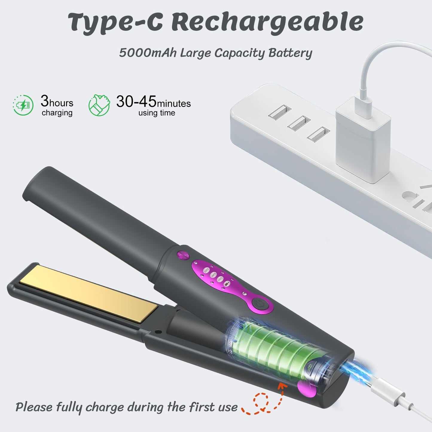 Portable Hair Straightener Cordless with Safety Lid，Fast Heating Flat Iron，Cordless Hair Straightener 2 in 1 for Straightening and Curling, 5000mAh Battery Operated Curling Iron for Travel