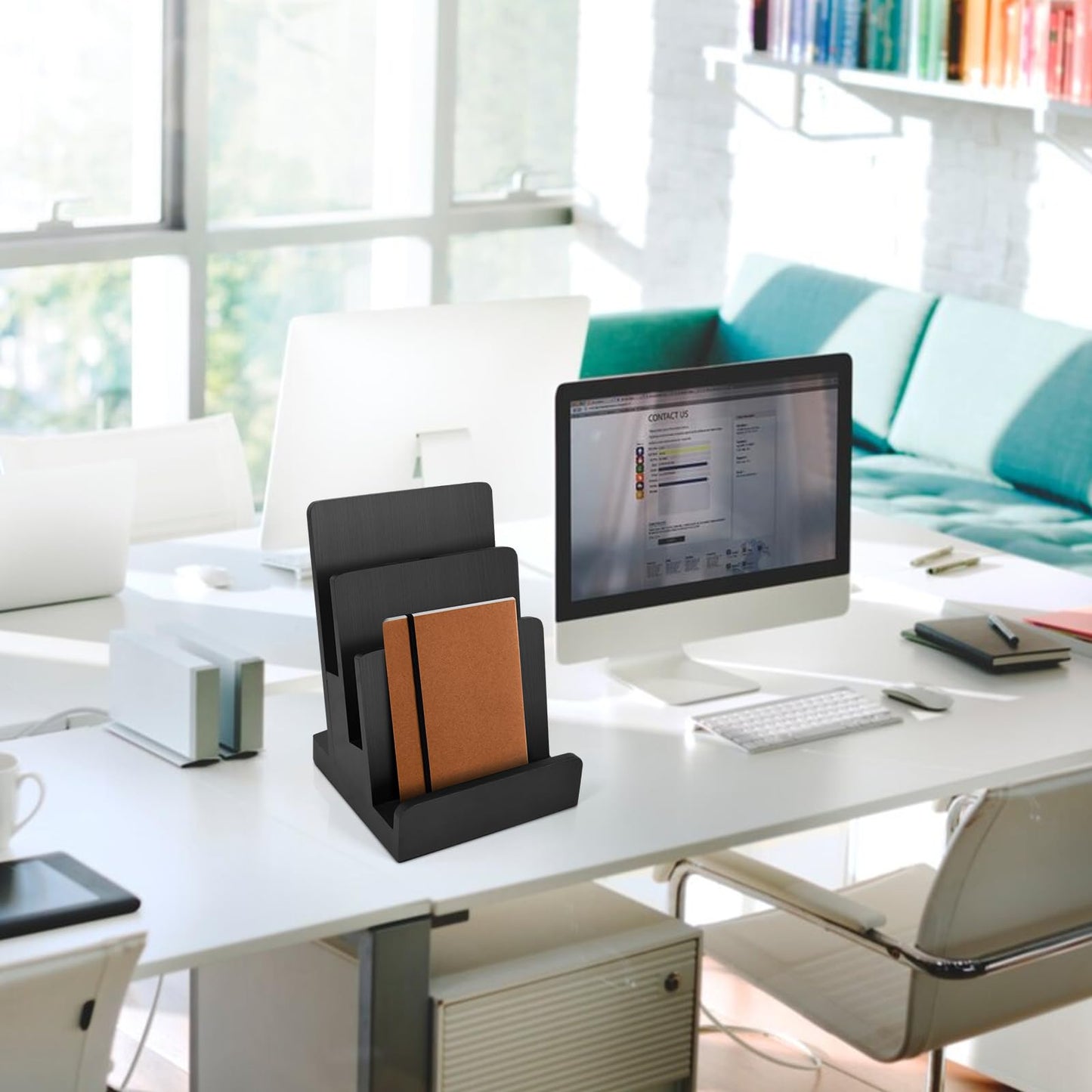 2 Pieces 6 x 9 Wood Brochure Holder 3 Tier Pamphlet Display Stand Black Brochure Display Stand Postcard Holder Flyer Holder Magazine Rack Literature Stand Book Display for Desk Booklets Menu (2)
