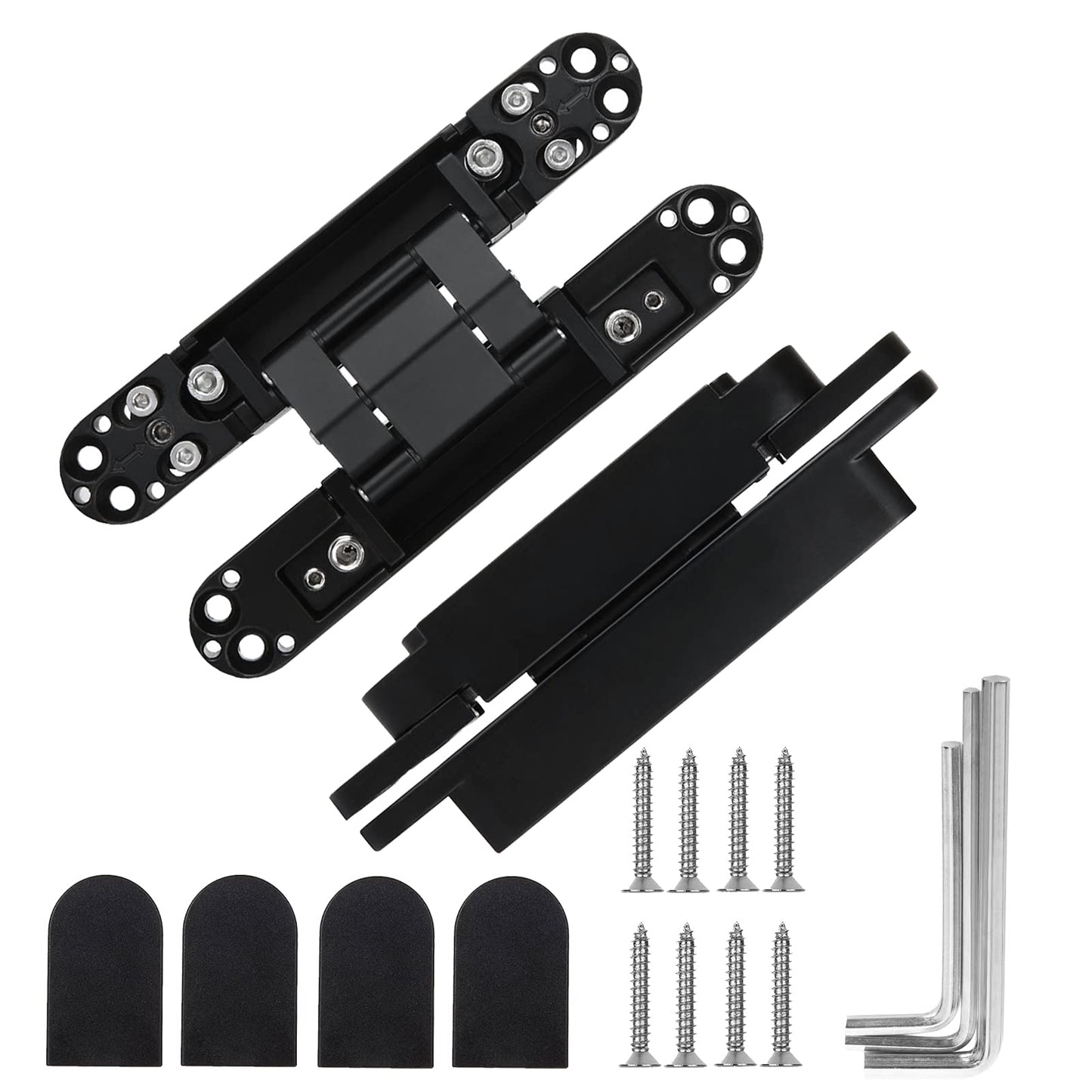 MARNER 2 Set 6 Inch Hidden Door Hinges Zinc Alloy Heavy Duty Invisible Hinge 180 Degree Swing Concealed Hinge 3 Way Adjustable Butt Hinge 6 x 2.5 x 1 Inch Black (2 Hinges)