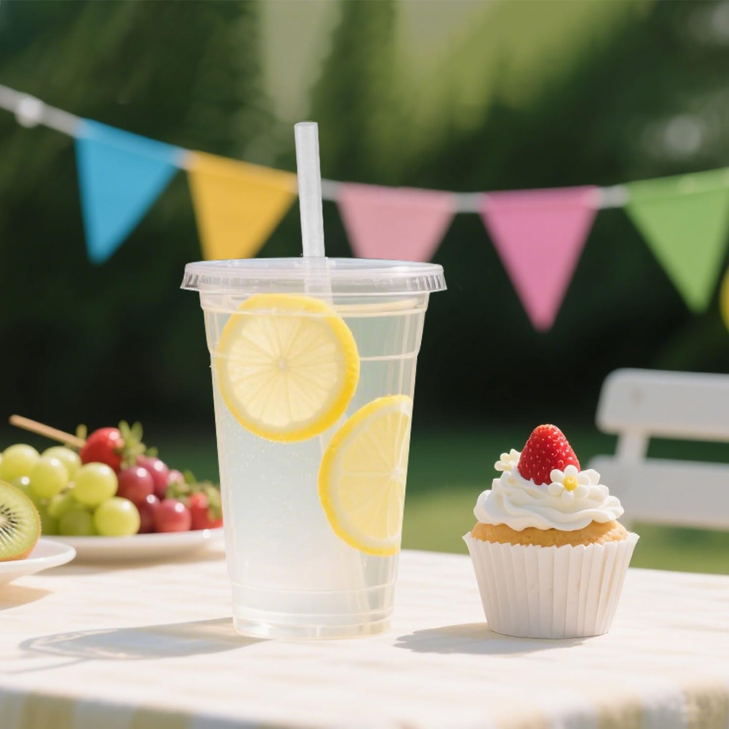 [100 SETS] 32 oz Cups with lids, Plastic cups with lids and straws, iced coffee cup, suitable for takeout iced coffee cold drinks, smoothies, juices, parfaits, Frappuccinos, and milkshakes.