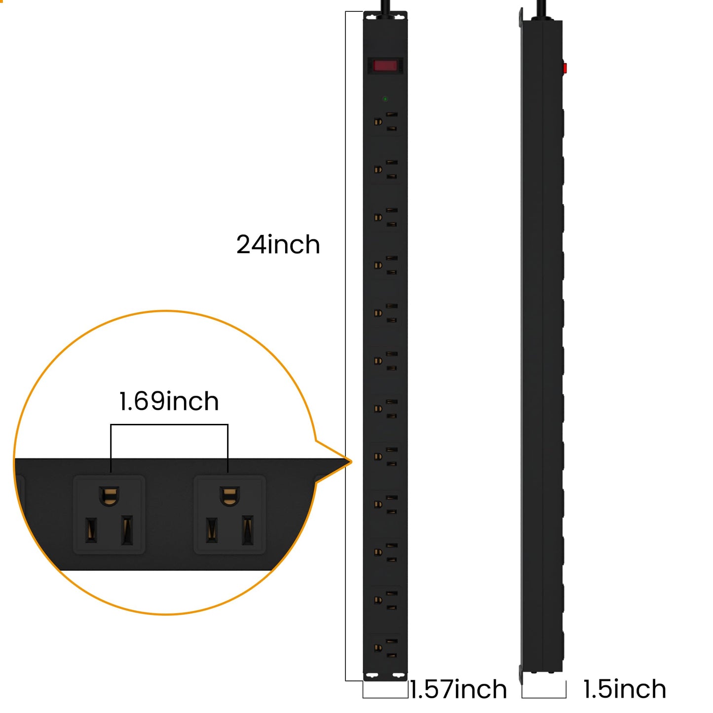 12 Outlet Long Power Strip Surge Protector with 2100 Joules, 6FT Power Cord, Wide Spaced Outlet Power Bar, Overload Protection Switch, Industrial Heavy Duty for Work Bench, Shop, Garage (Black)…
