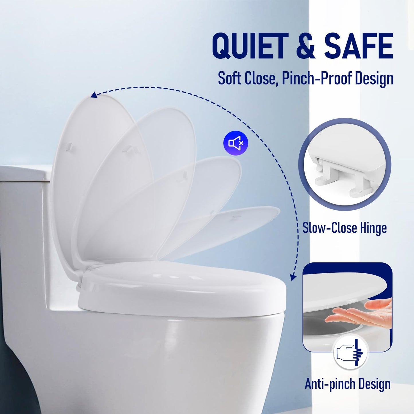 Raised Toilet Seat 3 Inch for Standard Elongated Toilets 18–19 Inch Bowl Length, Not Compatible with Round or One-Piece Toilets, Slow-Close Lid, Non-Slip Stable Design, 772 lb Capacity