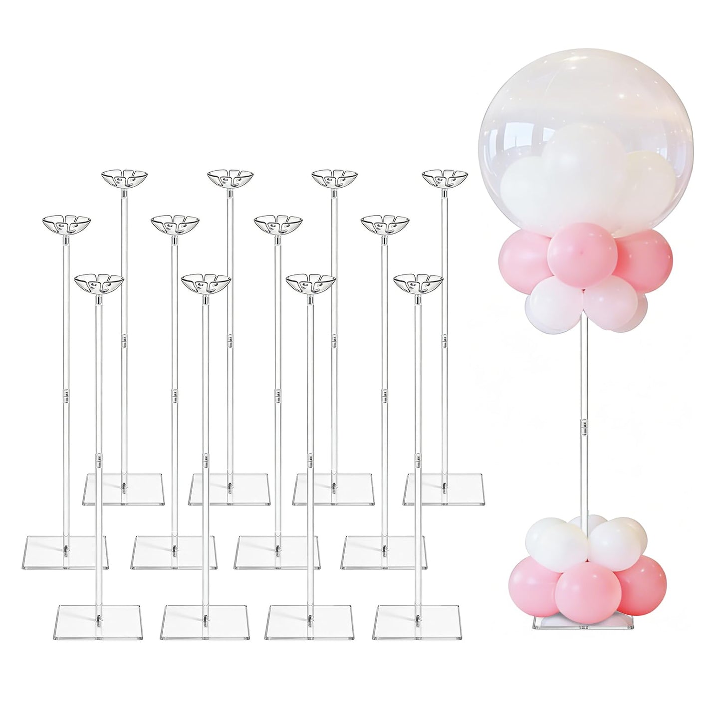 HONTUU 12 Pack Clear Acrylic Balloon Stand Kit, 23.6 Inch Reusable Balloon Sticks Holder With Base Perfect for Tabletop Centerpiece Party Event Decorations (23.6" 12 Pack)