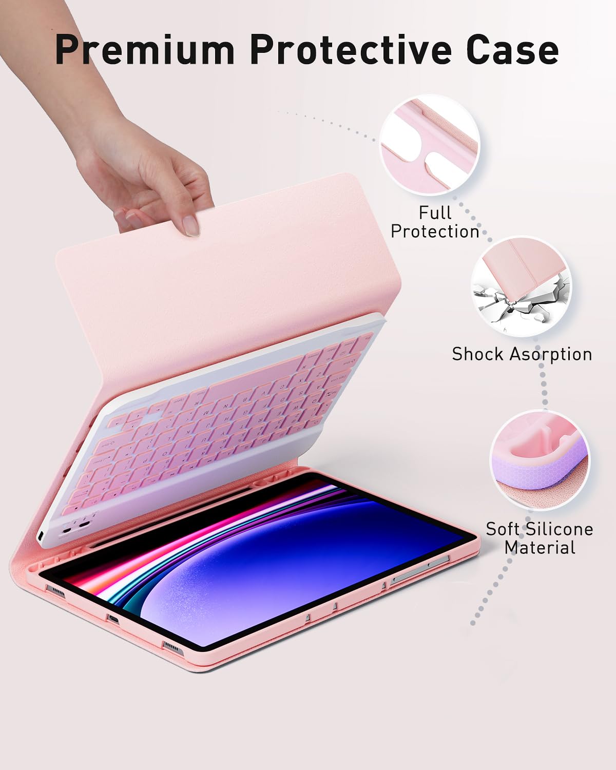 TUNKARMOR Keyboard Case for iPad Pro 13 (M4 2024) 13 inch - with Mouse and Detachable Keyboard, Slim Case with Pen Holder - Pink